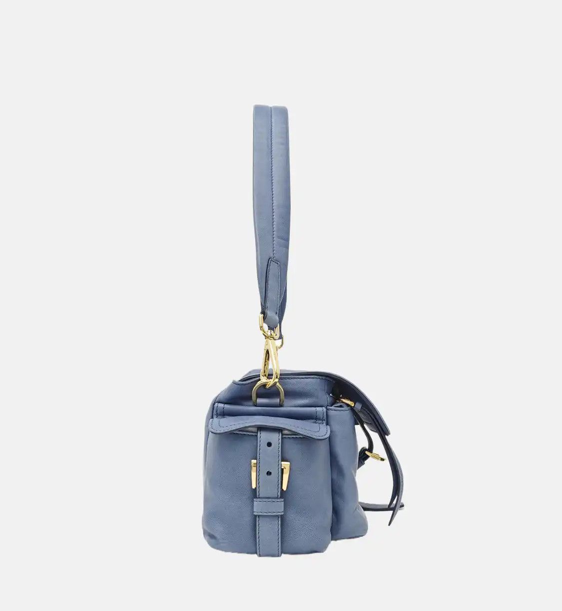Prada PRADA Explore Medium blue sheepskin logo shoulder bag handbag crossbody bag gold Size ONE SIZE - 4 Thumbnail