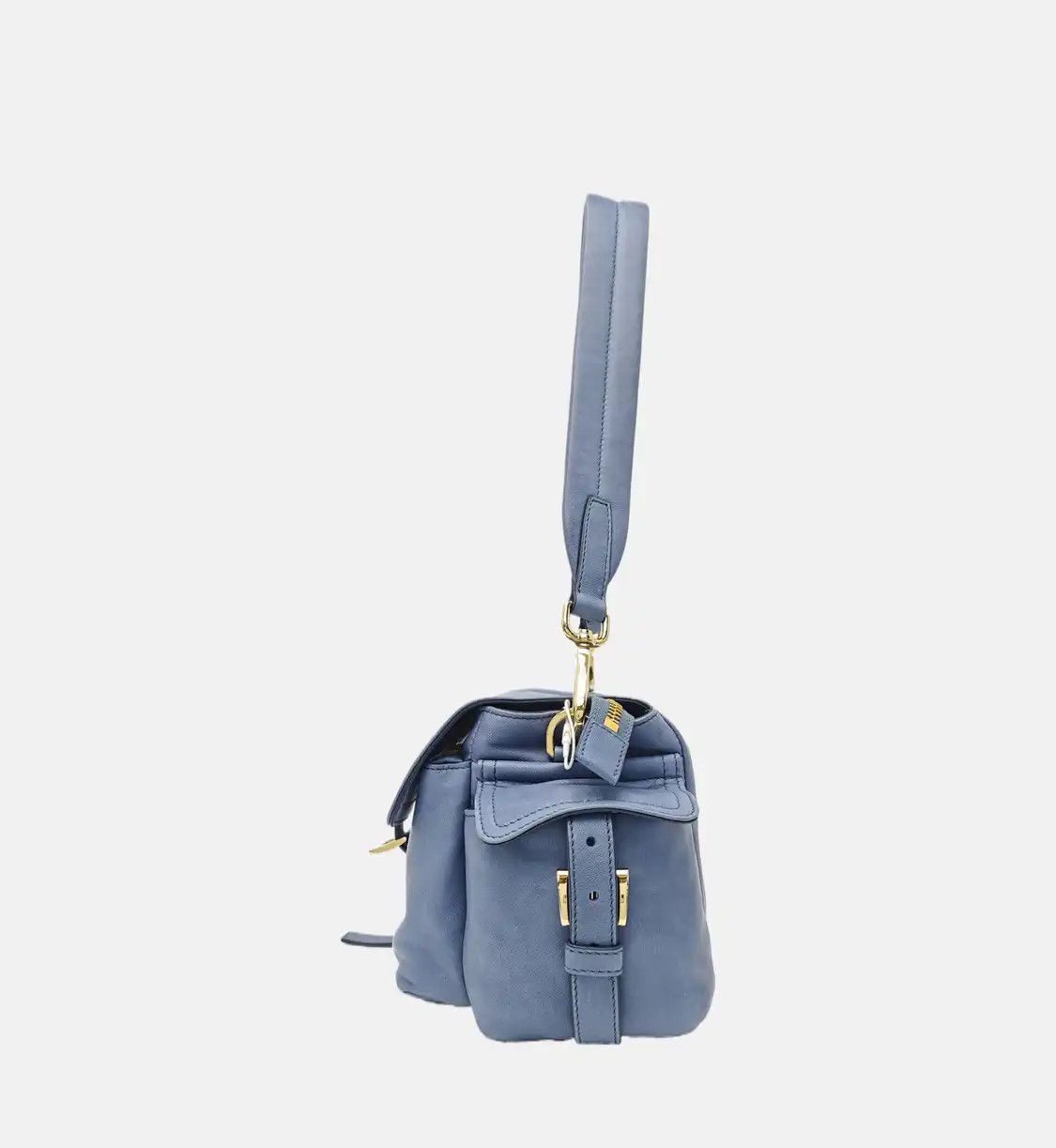 Prada PRADA Explore Medium blue sheepskin logo shoulder bag handbag crossbody bag gold Size ONE SIZE - 3 Thumbnail