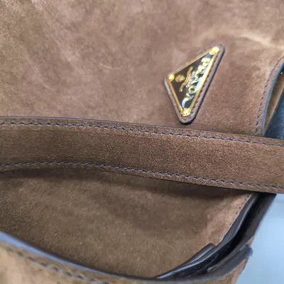 Prada PRADA brown suede logo shoulder bag handbag gold hardware Size ONE SIZE - 13 Thumbnail