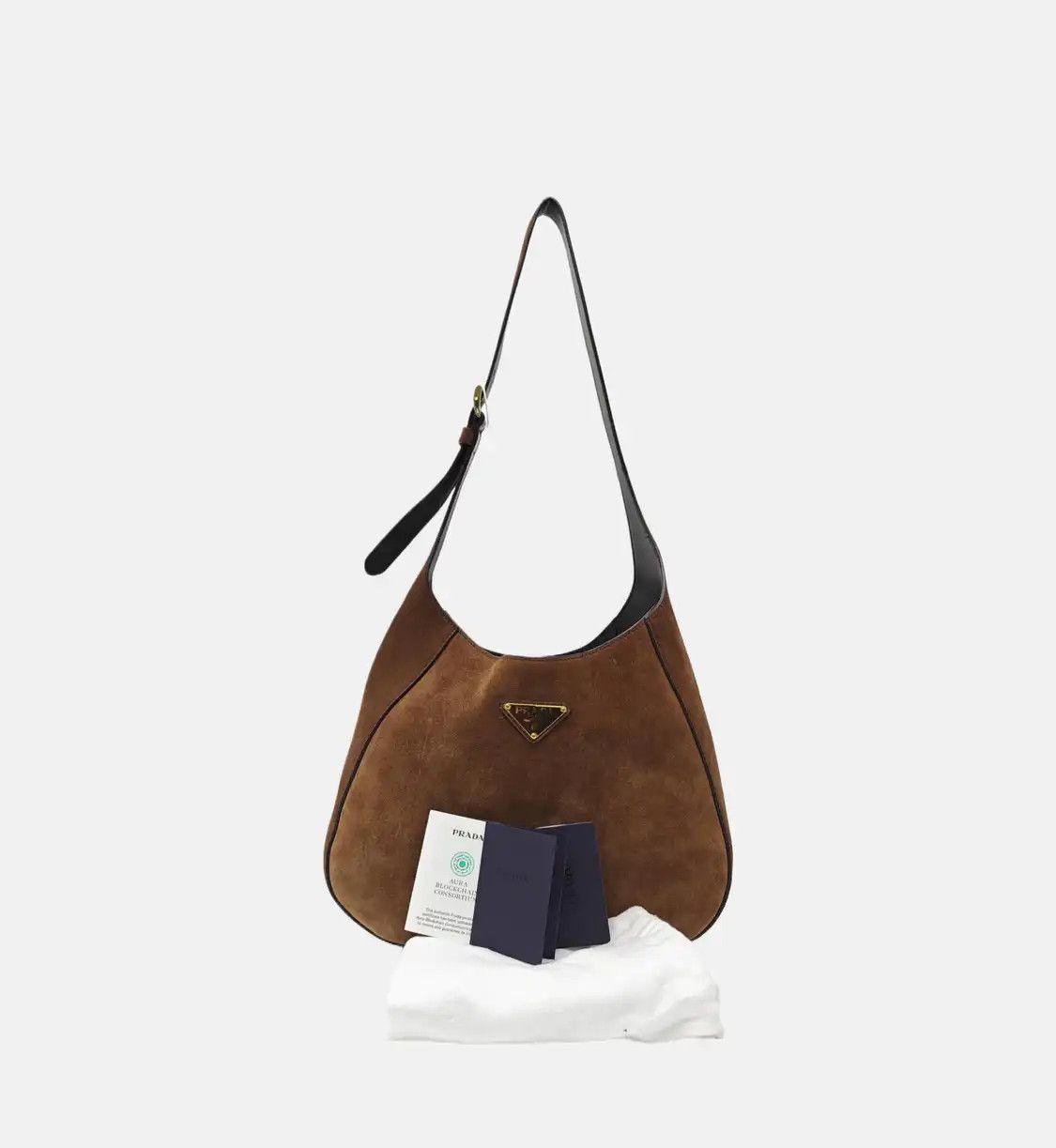 Prada PRADA brown suede logo shoulder bag handbag gold hardware Size ONE SIZE - 8 Thumbnail