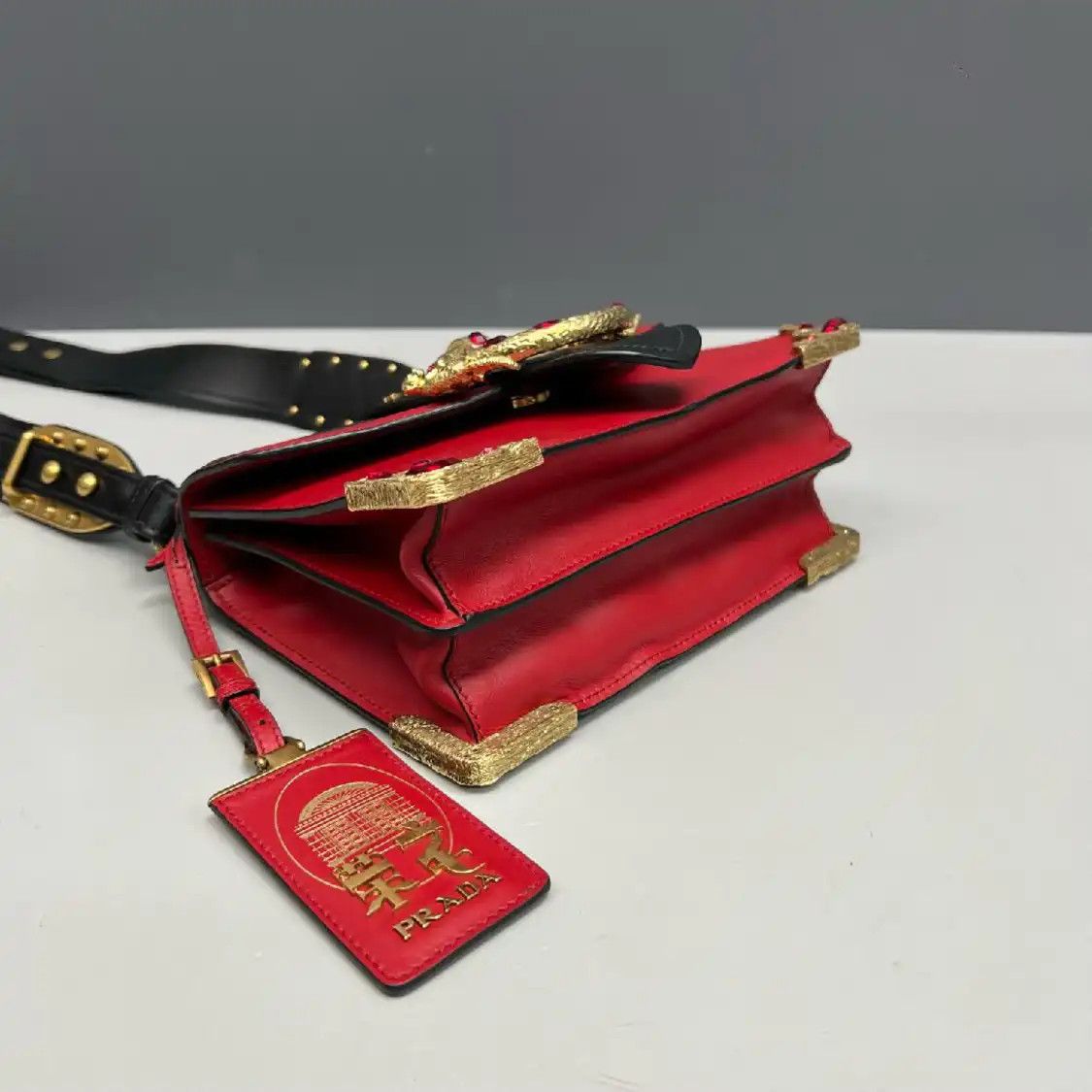 Prada PRADA Cahier red cowhide leather inlaid crossbody bag Size ONE SIZE - 6 Thumbnail