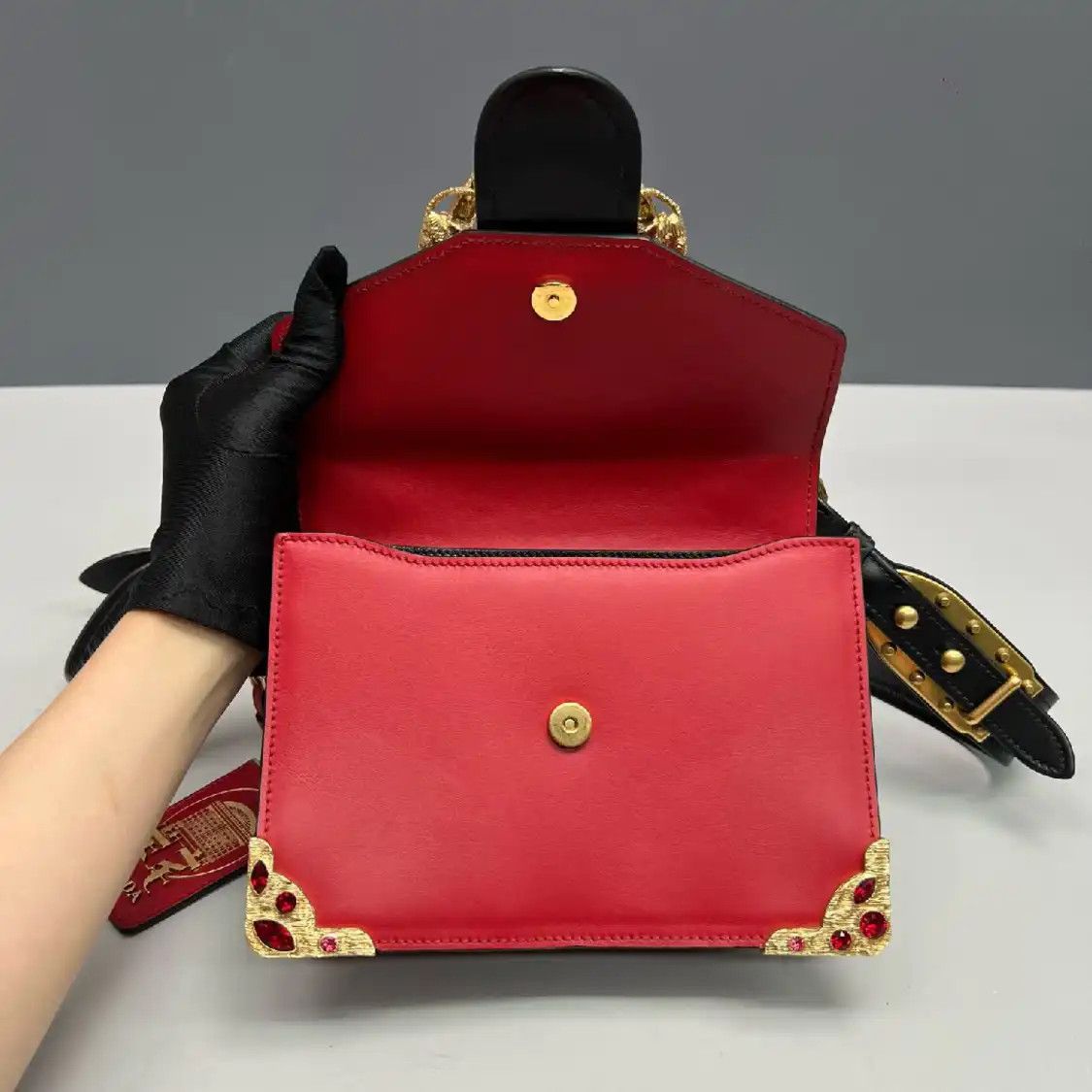 Prada PRADA Cahier red cowhide leather inlaid crossbody bag Size ONE SIZE - 7 Thumbnail