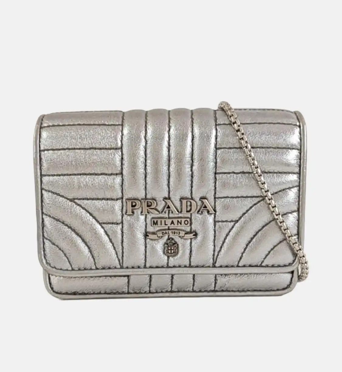 Prada PRADA Diagramme silver sheepskin quilted shoulder bag crossbody bag silver hardw Size ONE SIZE - 8 Thumbnail