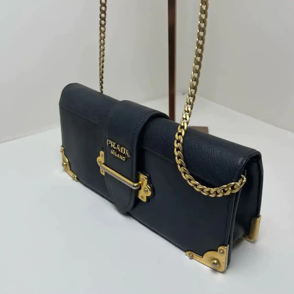 Prada PRADA Cahier black cowhide leather cross pattern crossbody bag Size ONE SIZE - 3 Thumbnail