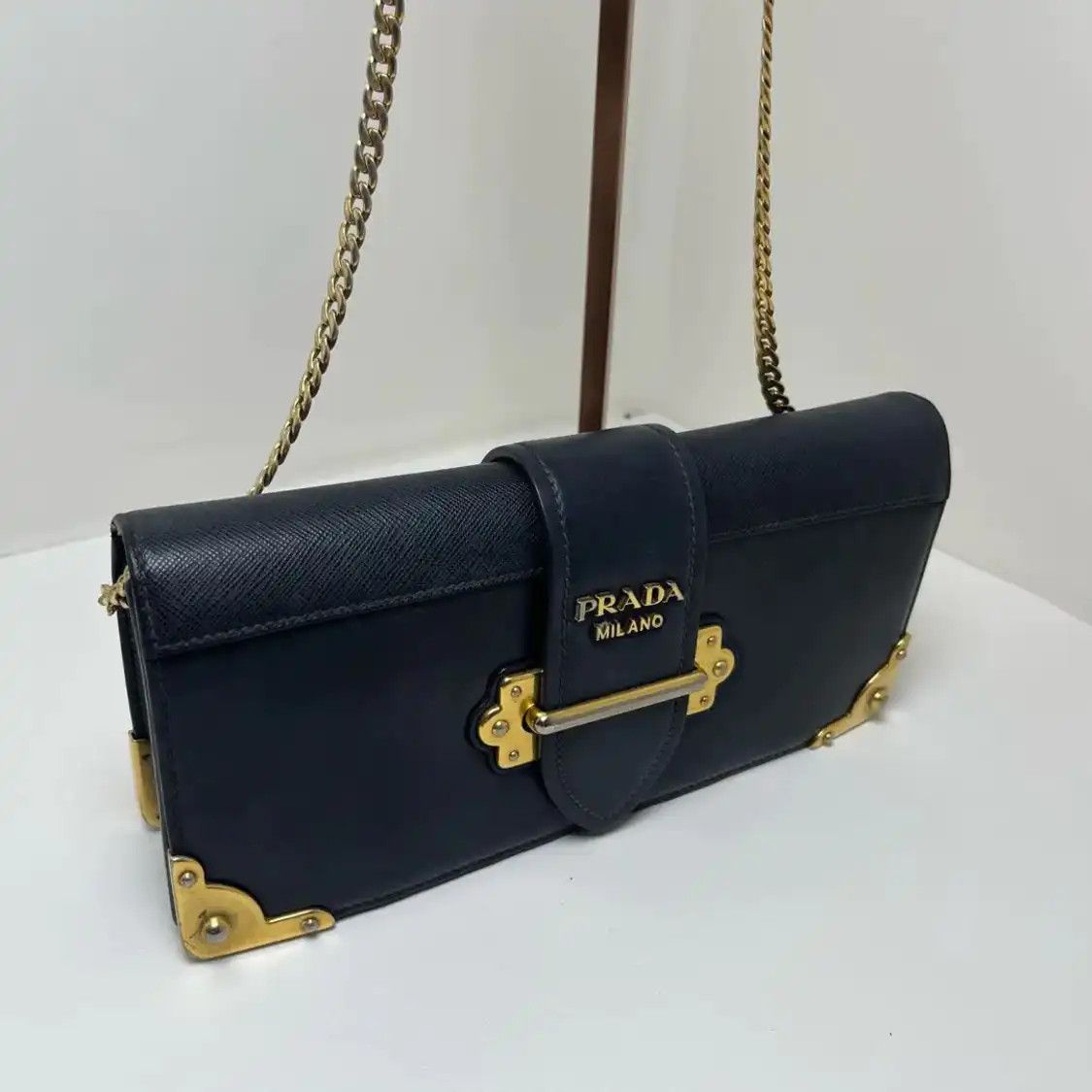 Prada PRADA Cahier black cowhide leather cross pattern crossbody bag Size ONE SIZE - 2 Thumbnail