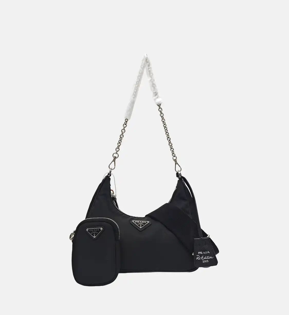Prada PRADA Re-Edition black nylon logo shoulder bag crossbody bag silver hardware sub Size ONE SIZE - 8 Thumbnail