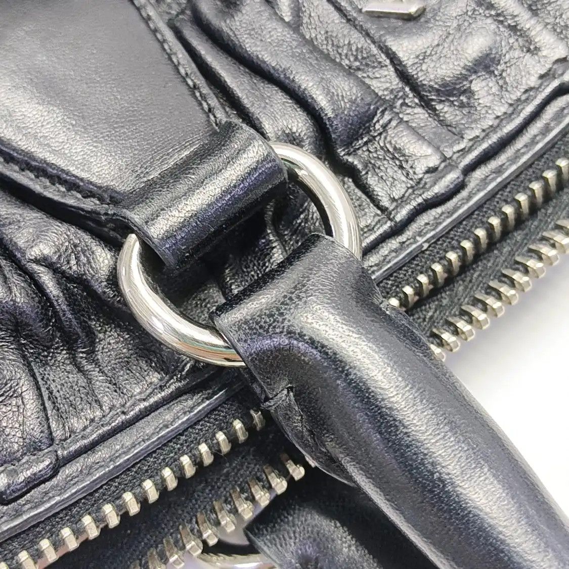 Prada PRADA Gaufre black sheepskin shoulder bag crossbody bag handbag silver hardware Size ONE SIZE - 12 Thumbnail