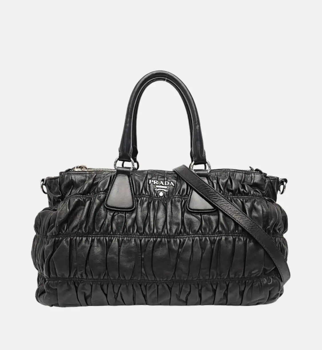 Prada PRADA Gaufre black sheepskin shoulder bag crossbody bag handbag silver hardware Size ONE SIZE - 8 Thumbnail