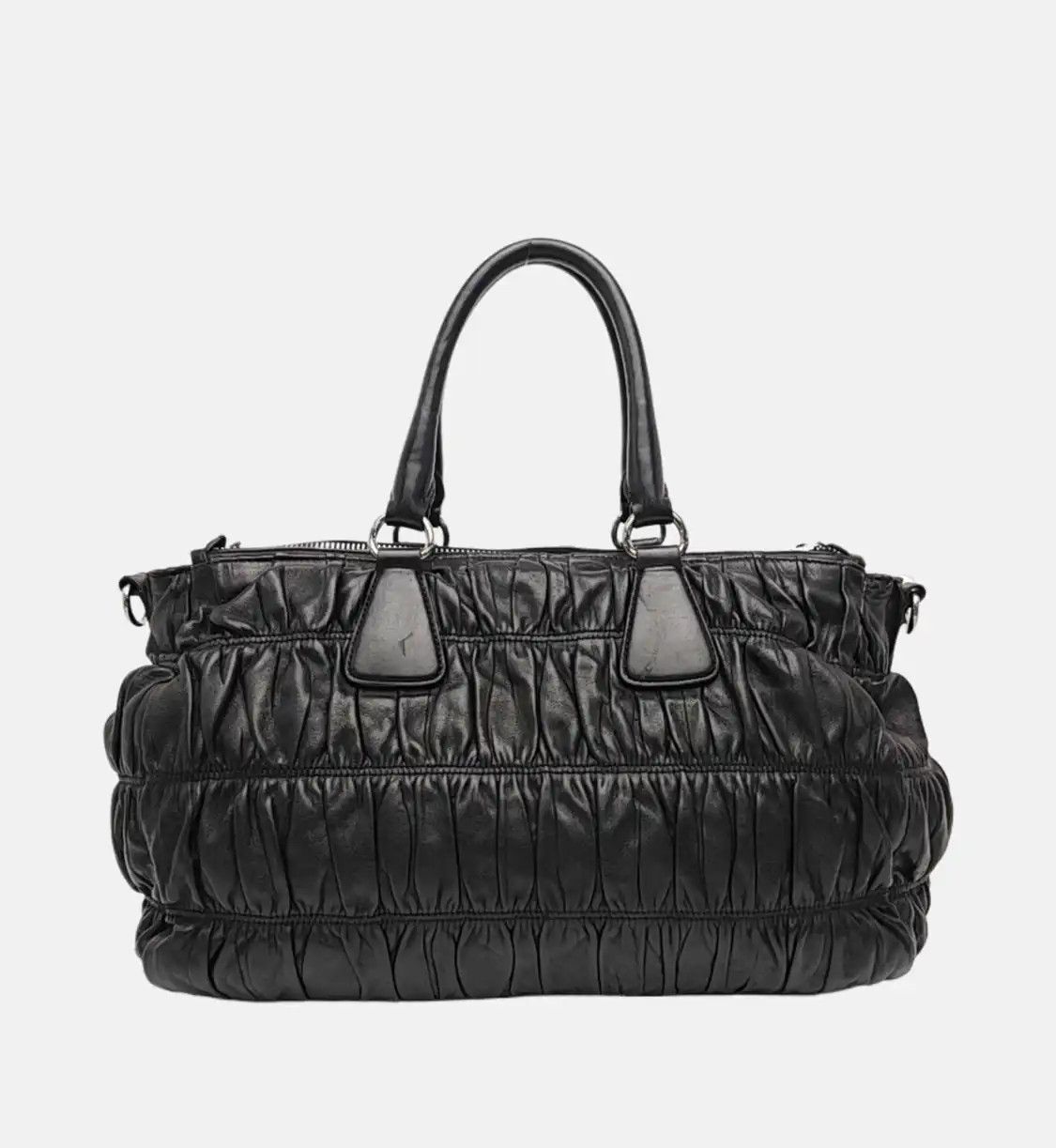 Prada PRADA Gaufre black sheepskin shoulder bag crossbody bag handbag silver hardware Size ONE SIZE - 5 Thumbnail