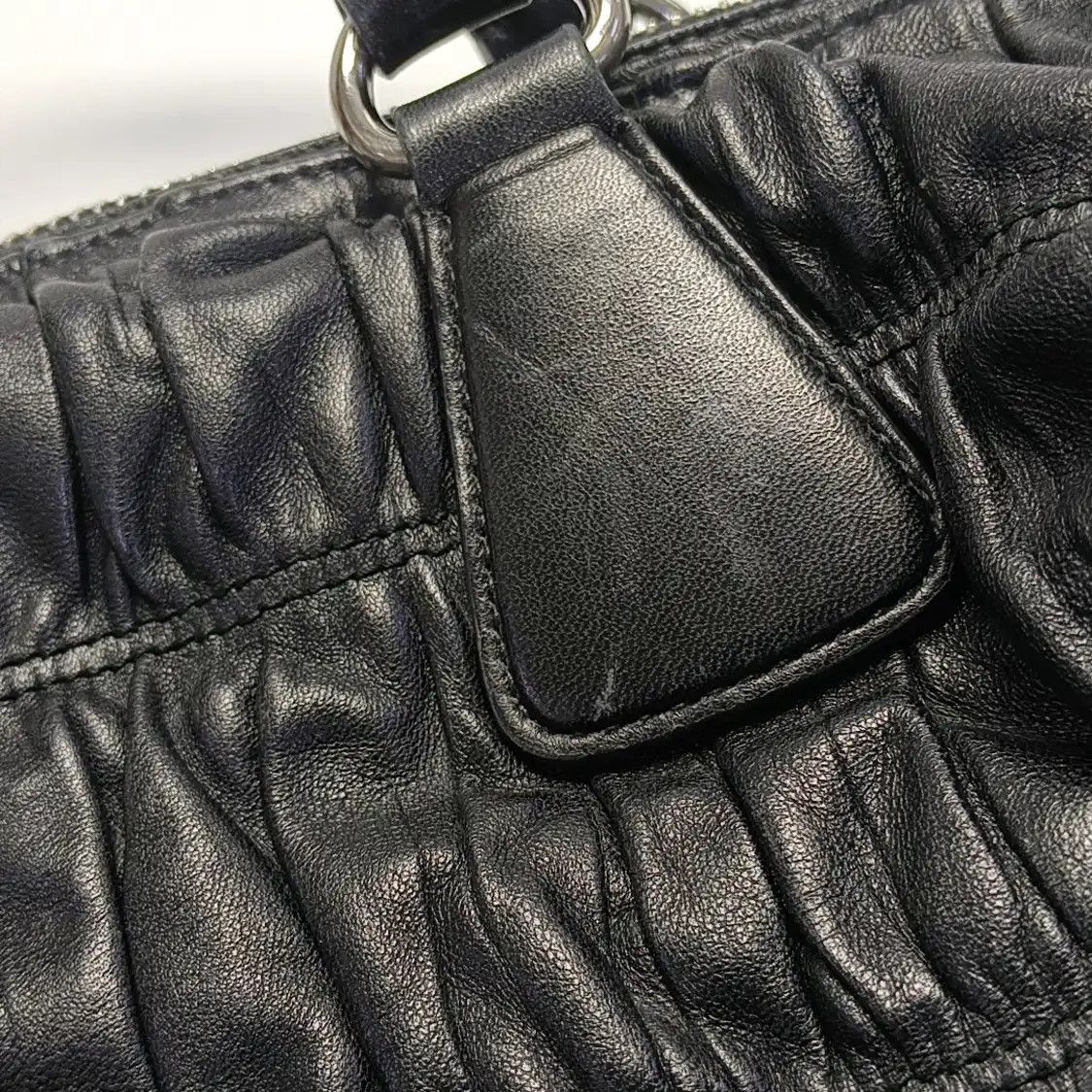 Prada PRADA Gaufre black sheepskin shoulder bag crossbody bag handbag silver hardware Size ONE SIZE - 14 Thumbnail