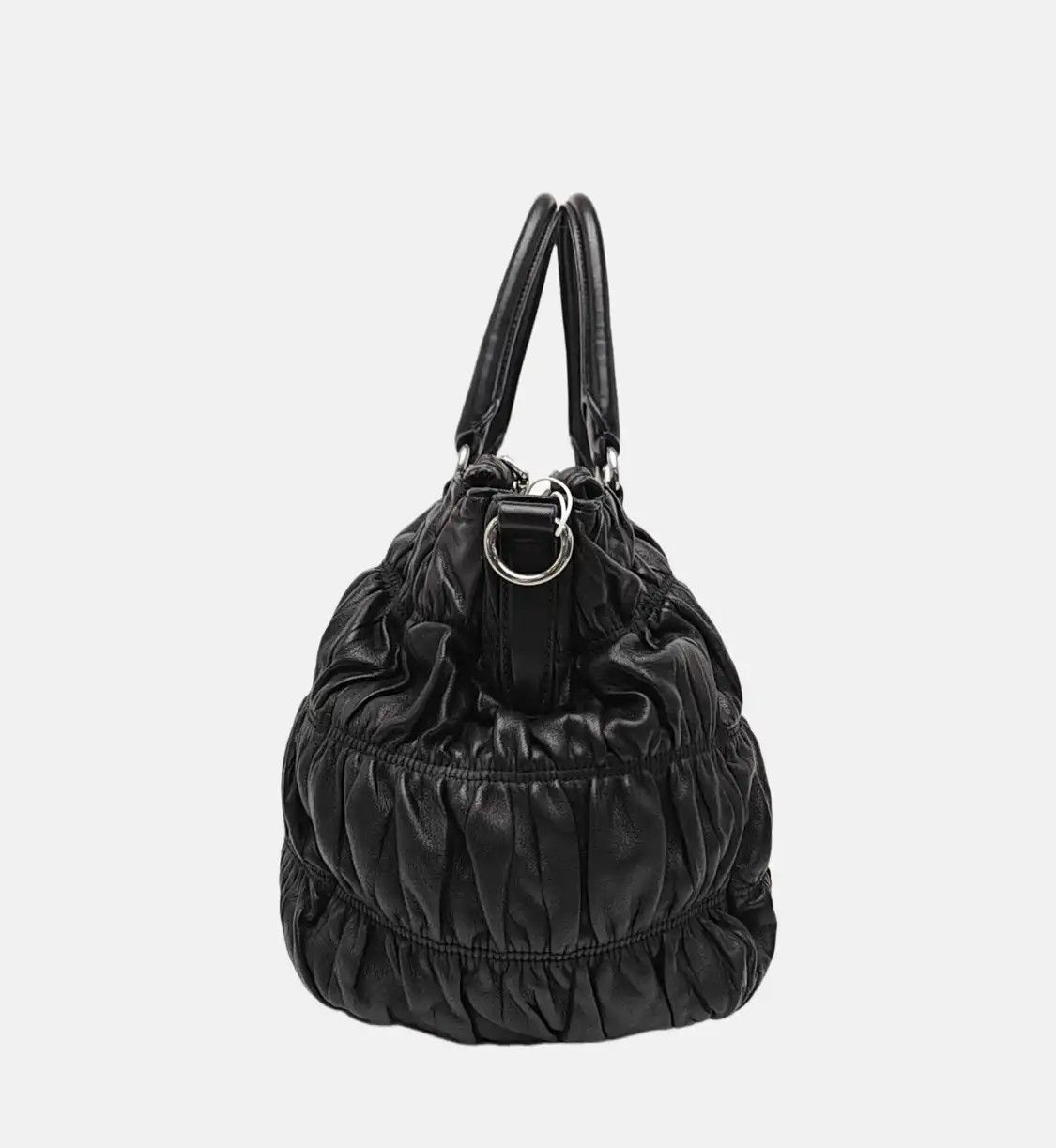 Prada PRADA Gaufre black sheepskin shoulder bag crossbody bag handbag silver hardware Size ONE SIZE - 4 Thumbnail