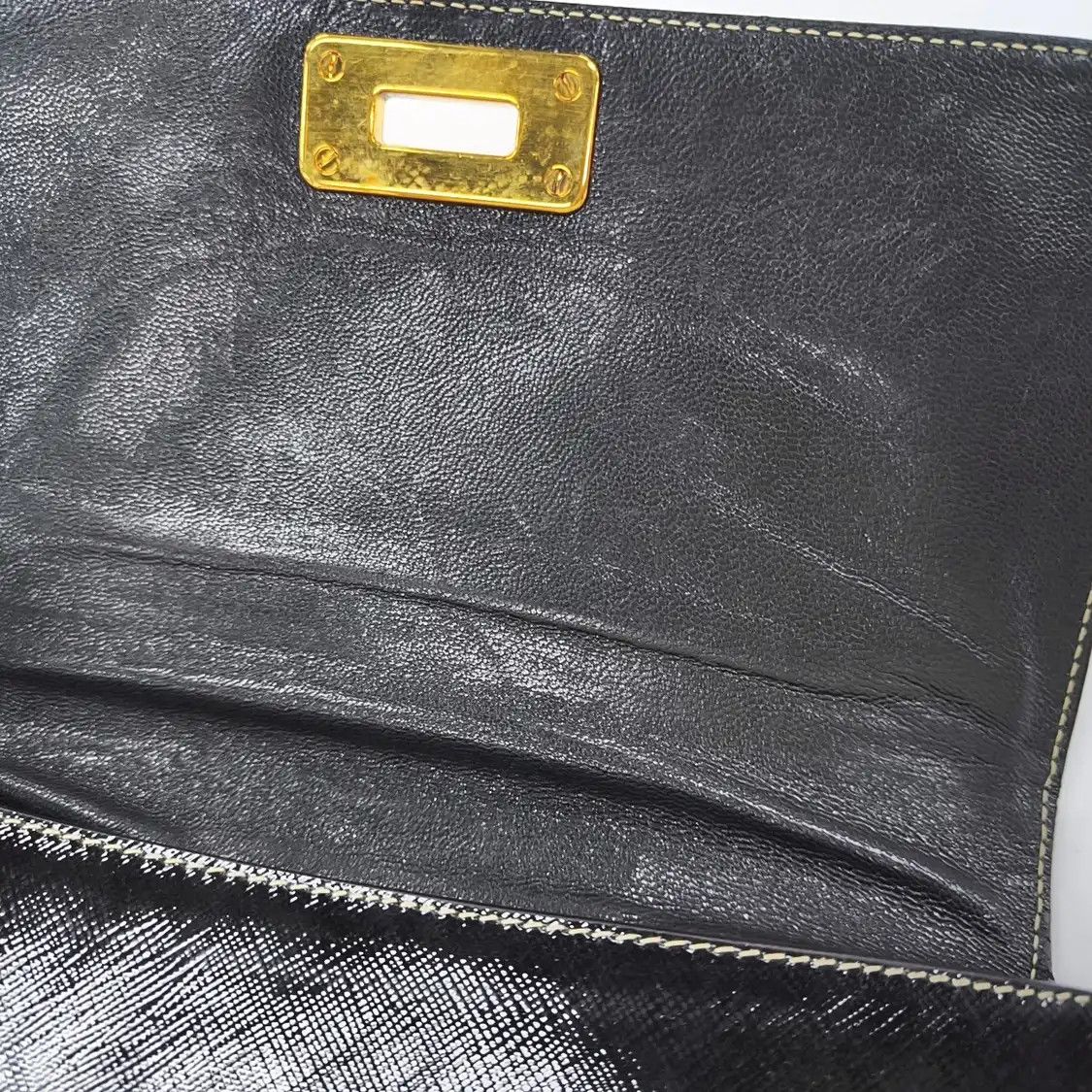 Prada PRADA black cowhide leather cross pattern shoulder bag handbag gold hardware 2 s Size ONE SIZE - 11 Thumbnail