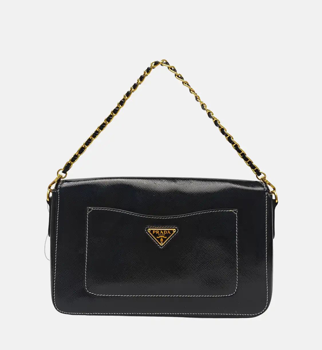 Prada PRADA black cowhide leather cross pattern shoulder bag handbag gold hardware 2 s Size ONE SIZE - 5 Thumbnail