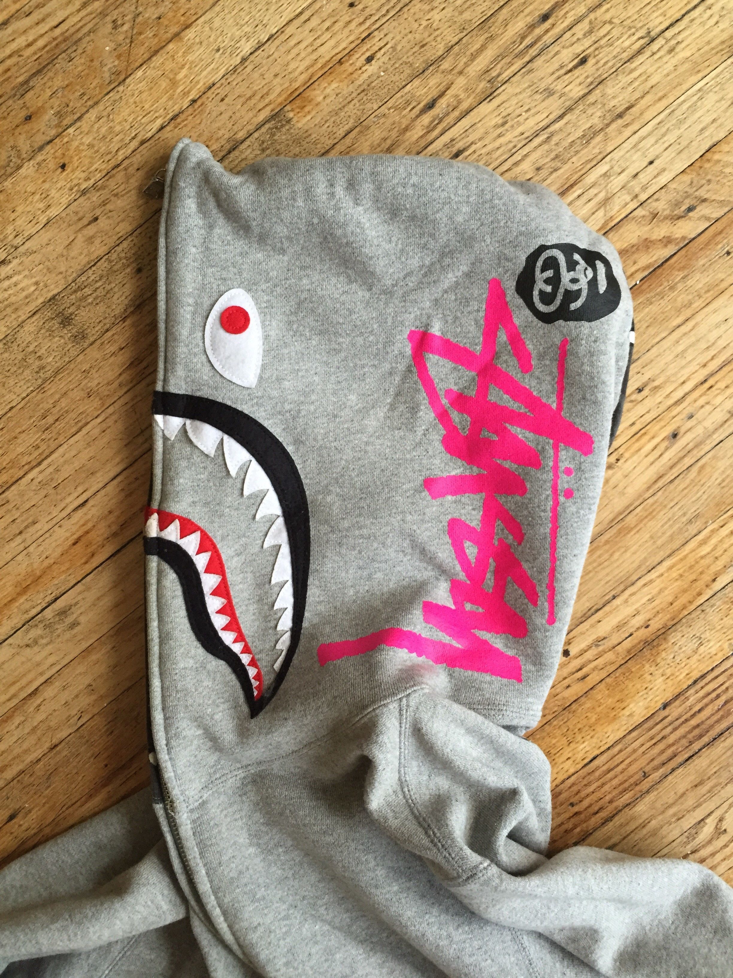 Bape Stussy Shark Hoodie (Grey) Size US M / EU 48-50 / 2 - 4 Thumbnail