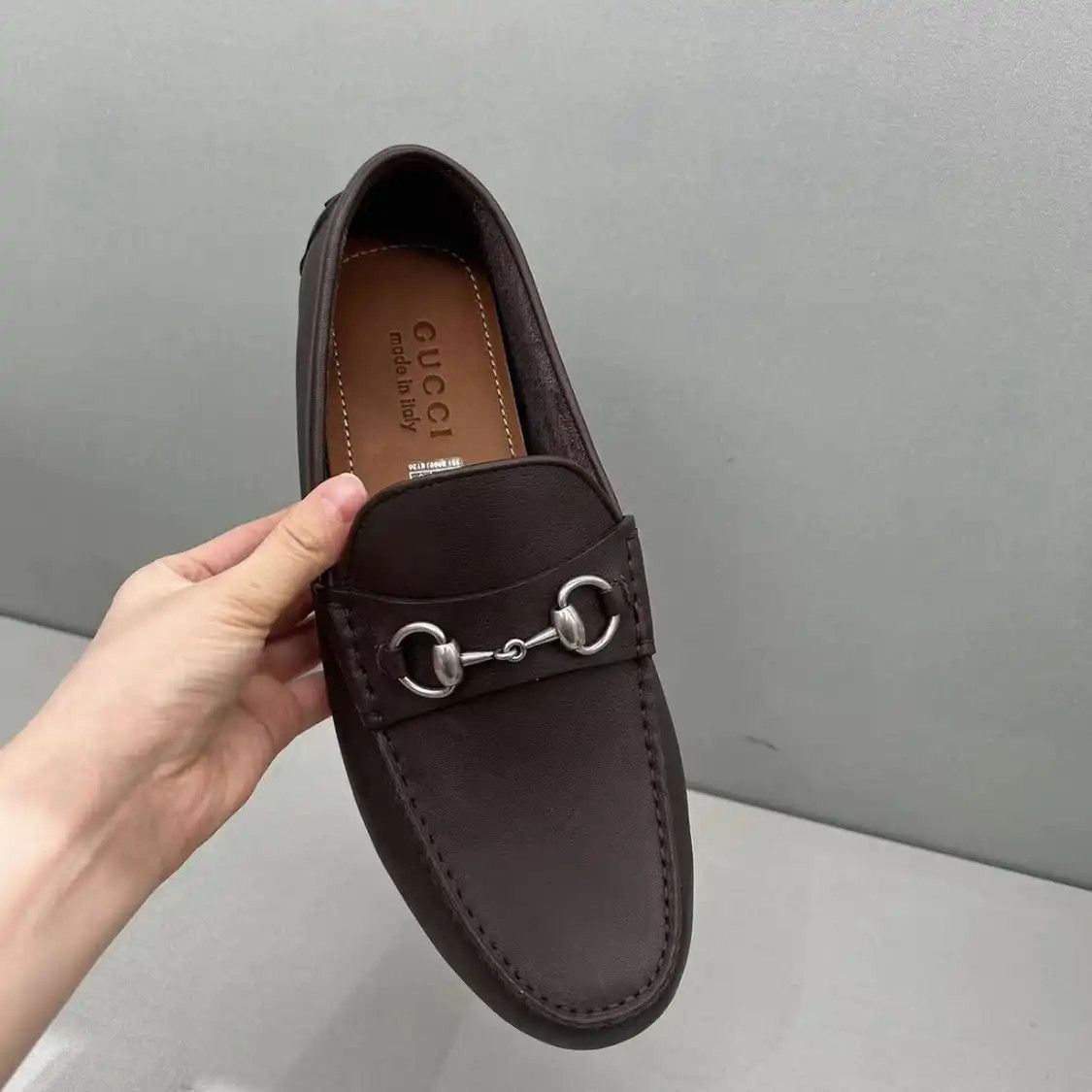 Gucci GUCCI Spring light brown leatherLOGO Men's dress shoes 41.5 ...