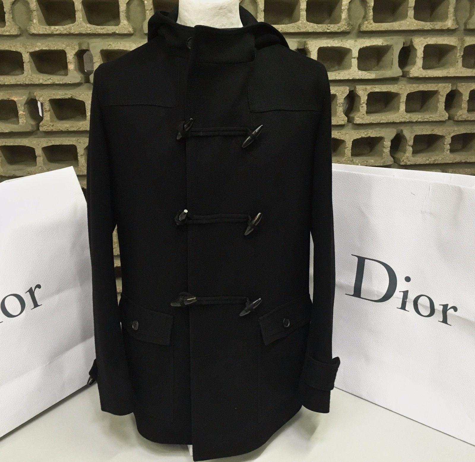 Dior DIOR HOMME Black Hooded Wool Duffle Coat | Grailed