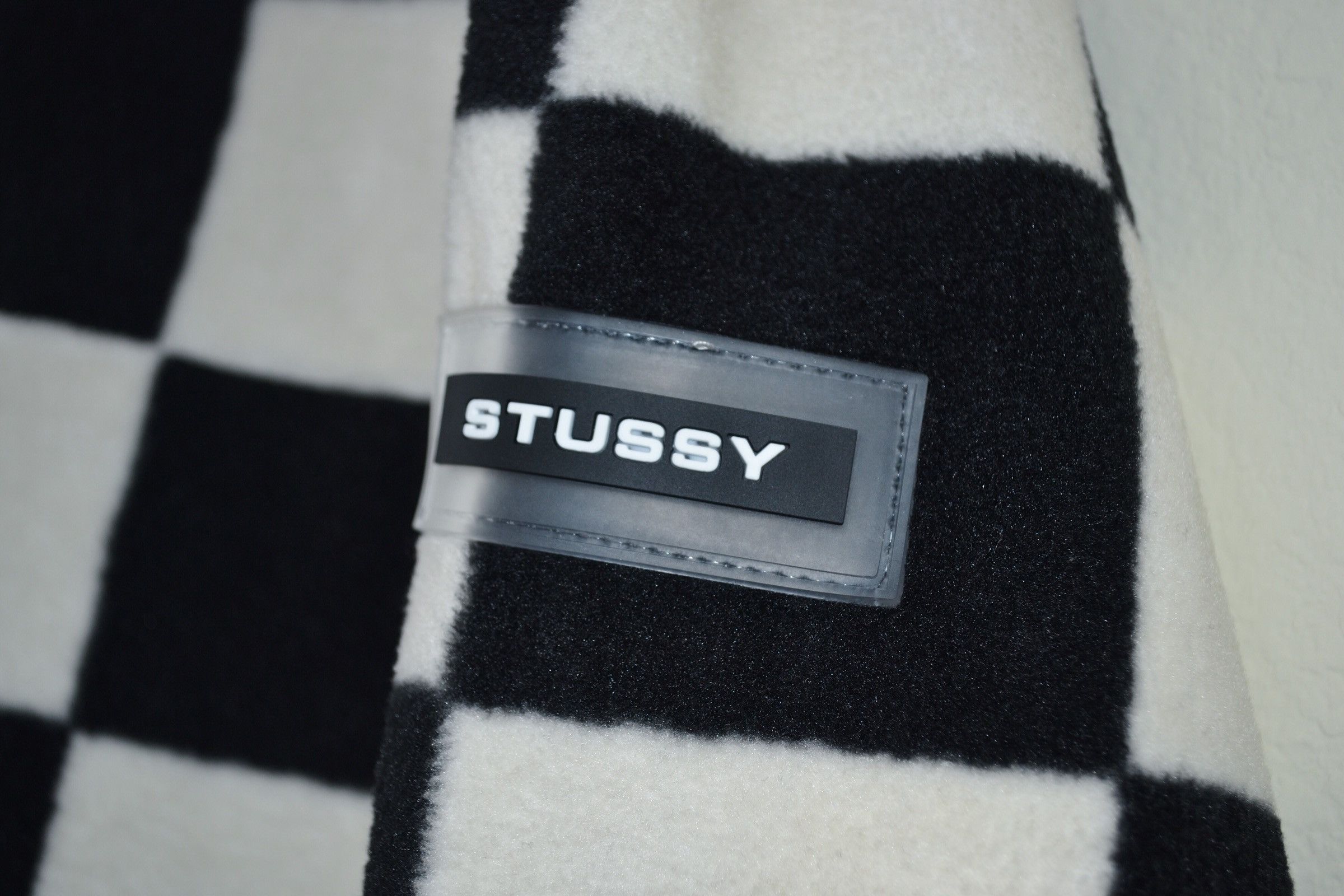 Black Stussy Checkered Mock Neck Women's Blur Checker Fleece Mock