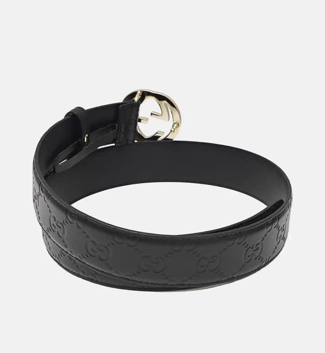 Gucci GUCCI black leather GG plate buckle Men's belt long 96 cm wide 3.5 cm Size ONE SIZE - 2 Thumbnail