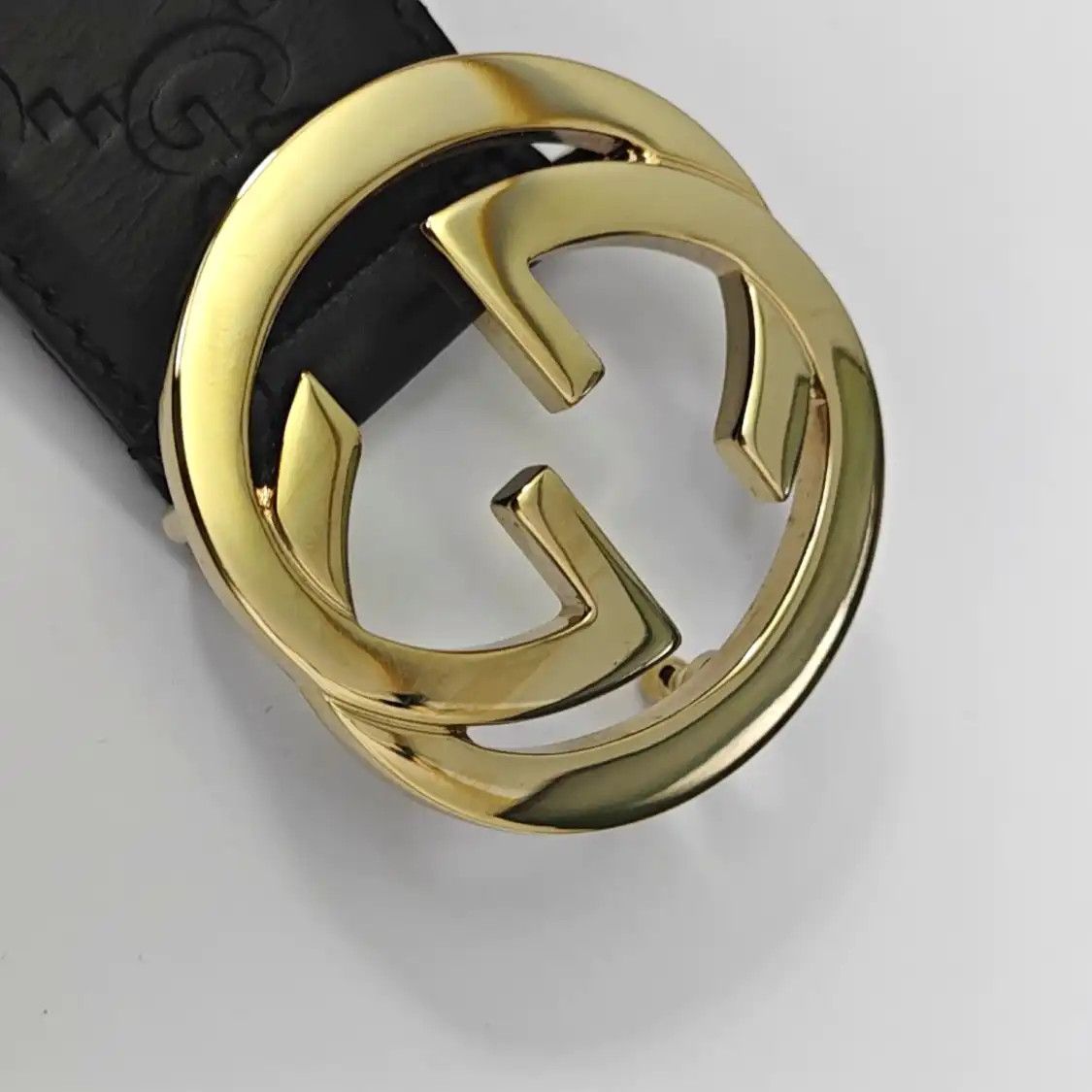 Gucci GUCCI black leather GG plate buckle Men's belt long 96 cm wide 3.5 cm Size ONE SIZE - 5 Thumbnail