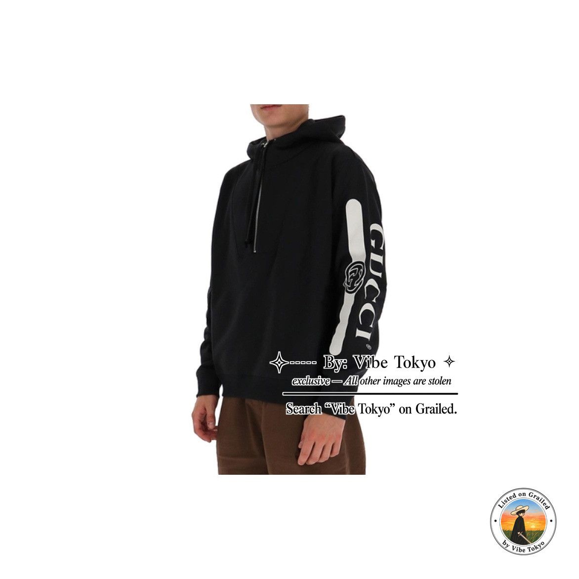 Gucci Gucci Logo Print Half Zip Hoodie Size XXL Size US XXL / EU 58 / 5 - 11 Thumbnail