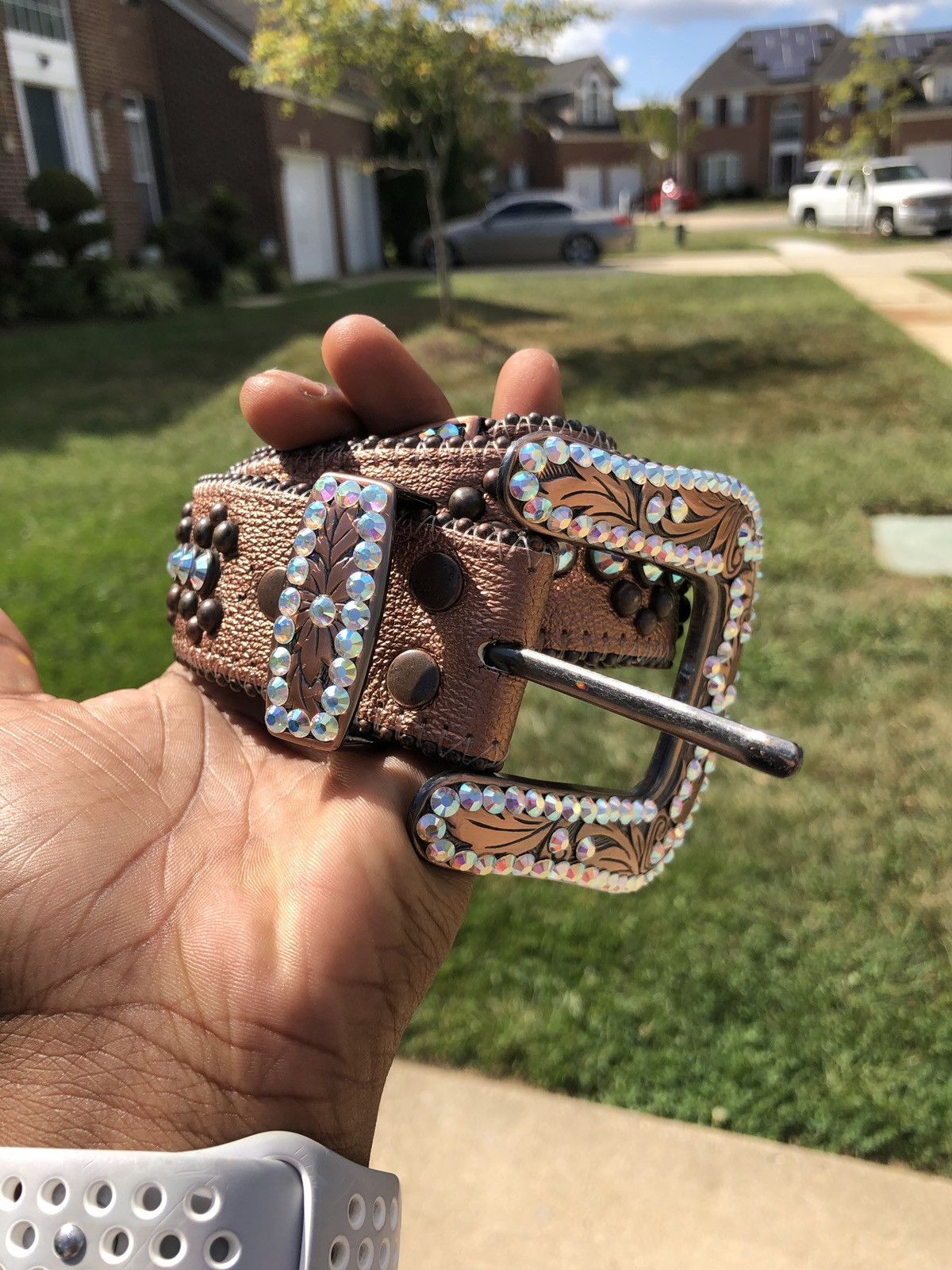 B.B. Simon B.B. Simons caramel brown studded cow boy buckle 