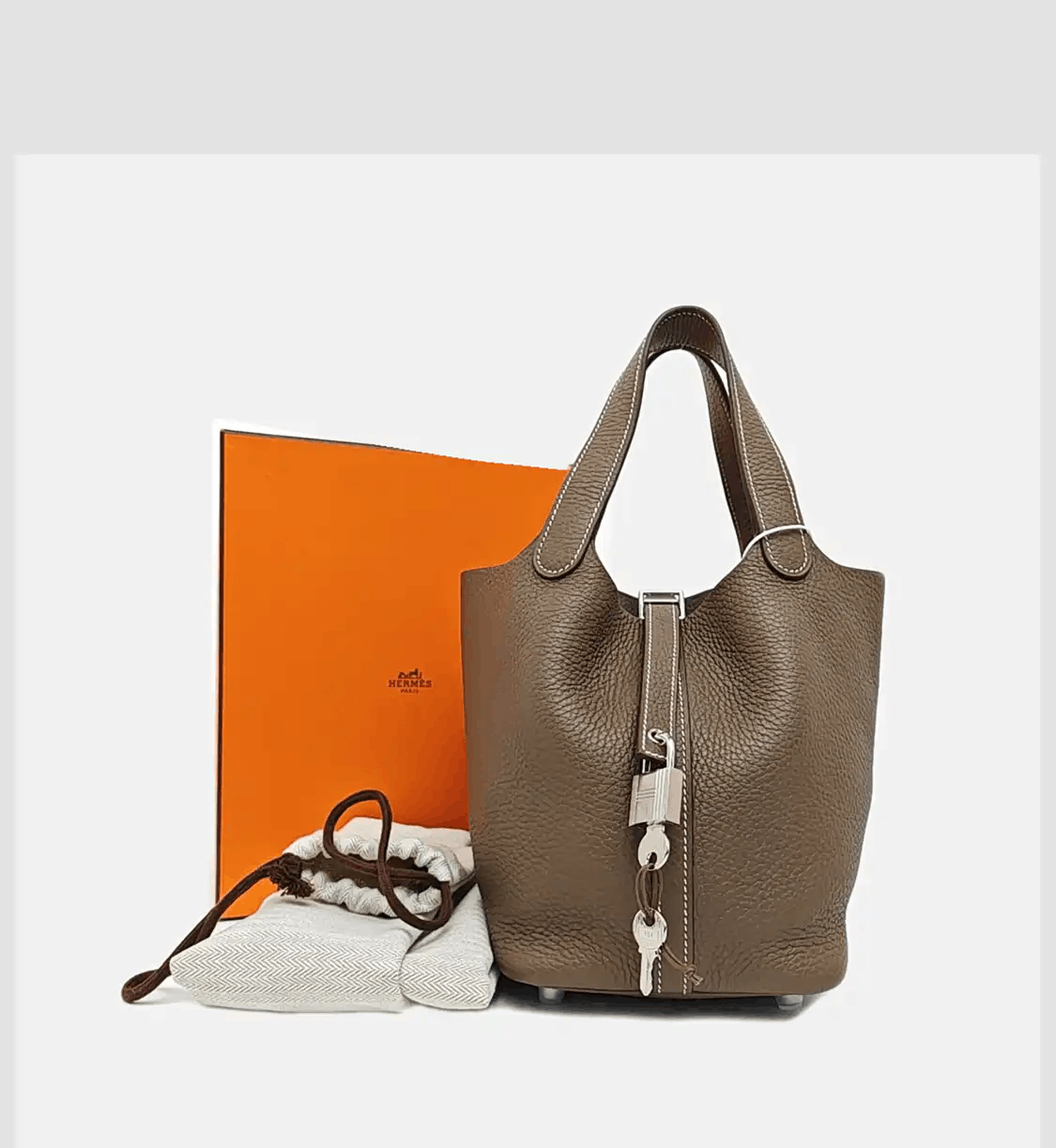 Hermes Hermes Picotin Lock 18 Etoupe Clemence cowhide leather picotin handbag silver ha Size ONE SIZE - 8 Thumbnail