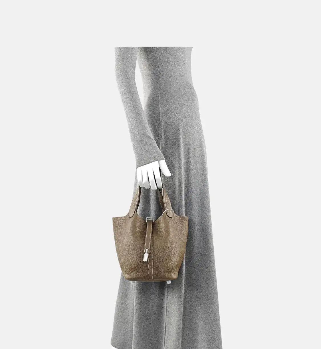 Hermes Hermes Picotin Lock 18 Etoupe Clemence cowhide leather picotin handbag silver ha Size ONE SIZE - 2 Thumbnail