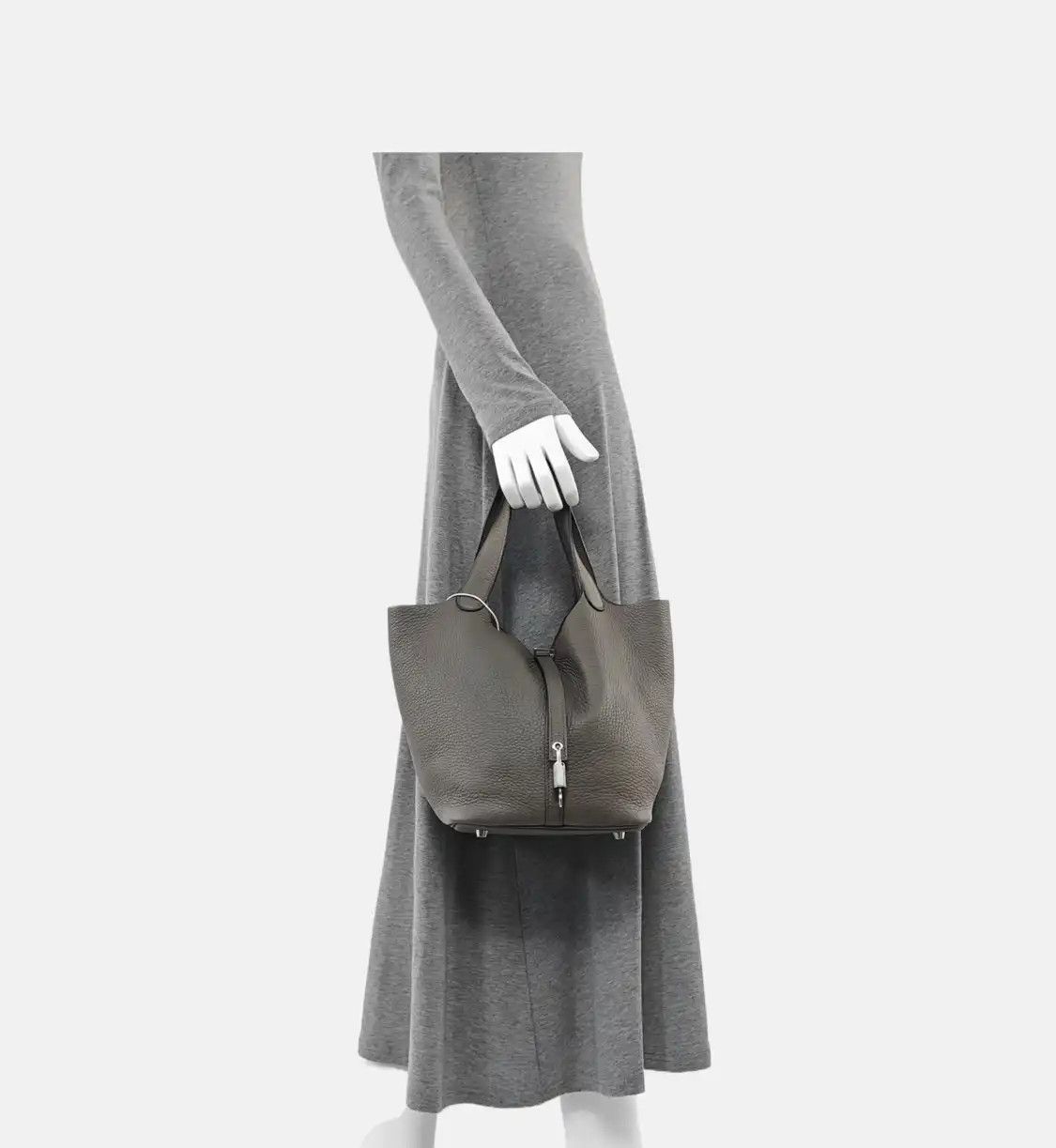 Hermes Hermes Picotin Lock 22 Etoupe Clemence cowhide leather picotin handbag silver ha Size ONE SIZE - 2 Thumbnail