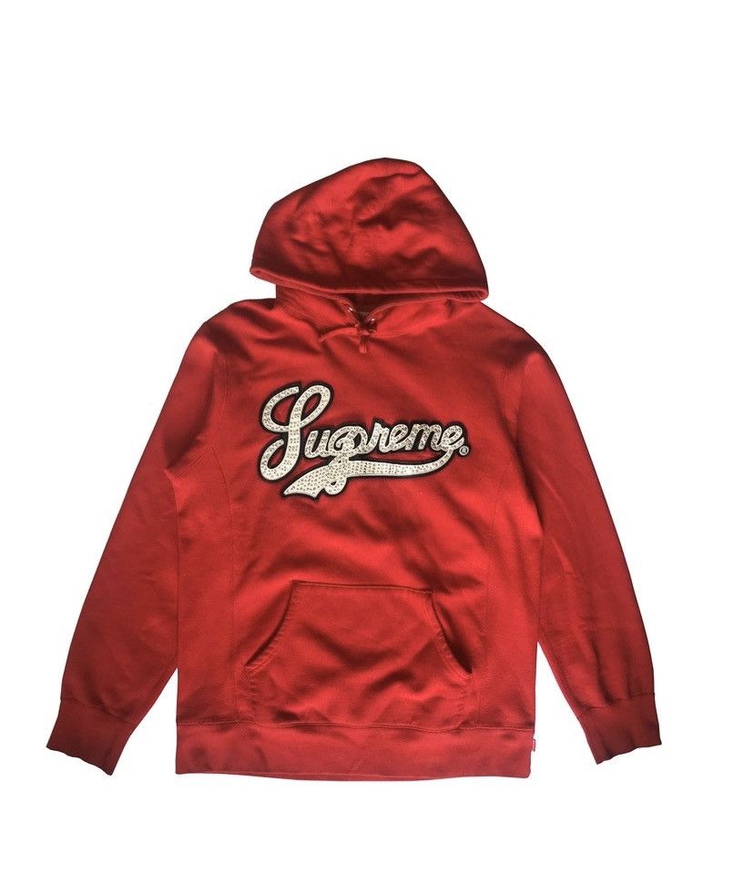 image of Supreme Studded Leather Script Hooded Sweatshirt XL in Red, Men's