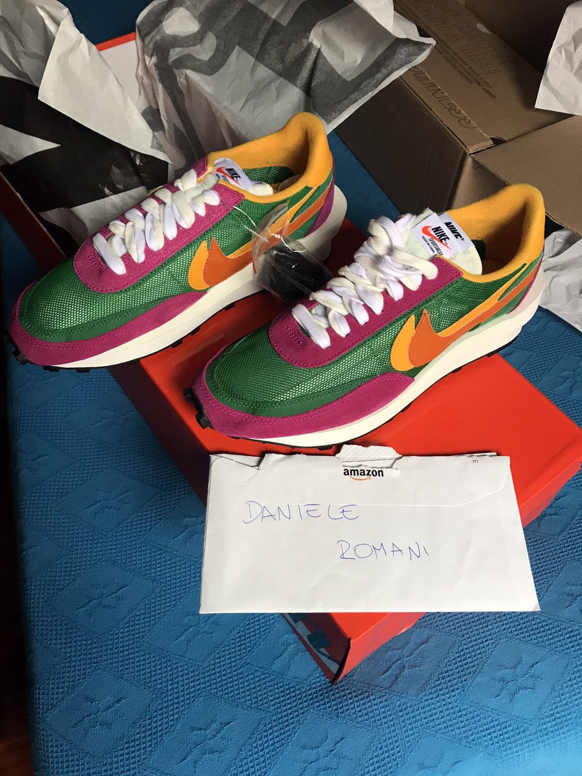 sacai waffle pine green on feet