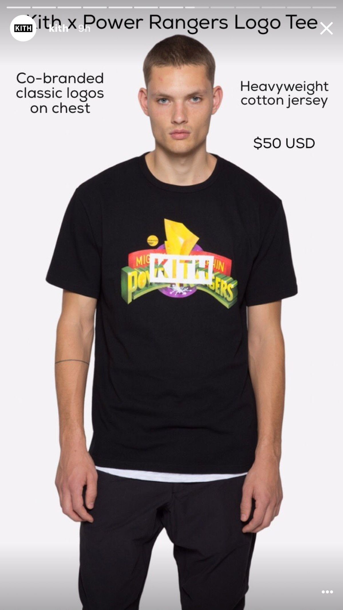 Kith KITH x POWER RANGERS LOGO TEE!! BLACK/SIZE LARGE!!! VERY RARE