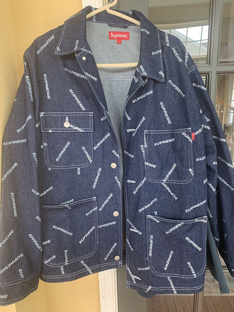 Supreme Denim Logo Chore Coat | Grailed