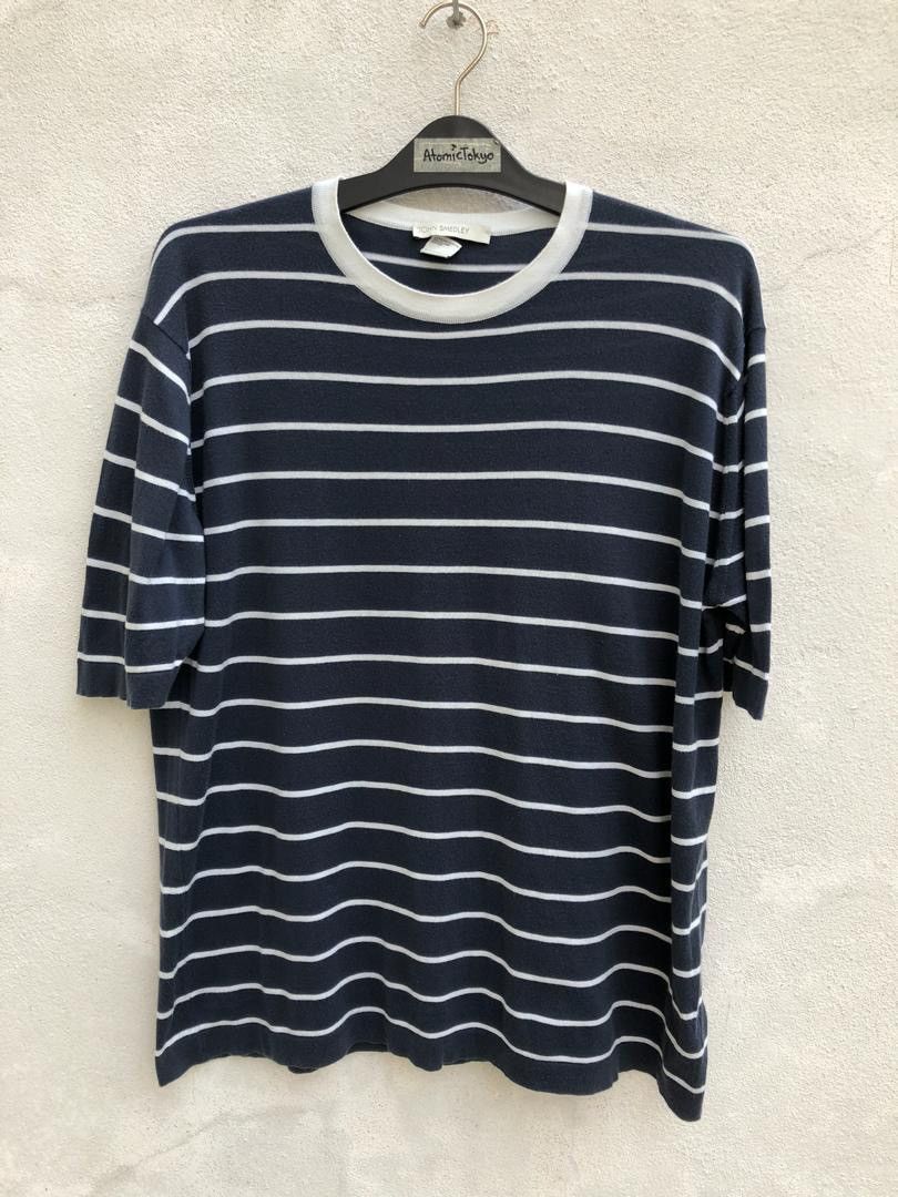 トップス JOHN SMEDLEY BARBLY STRIPED T-SHIRT M John Smedley Men's Allan Stripe T-Shirt in French Navy/White