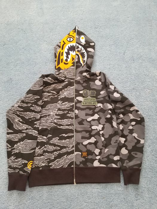 Bape x undefeated tiger shark half full zip hoodie on sale black