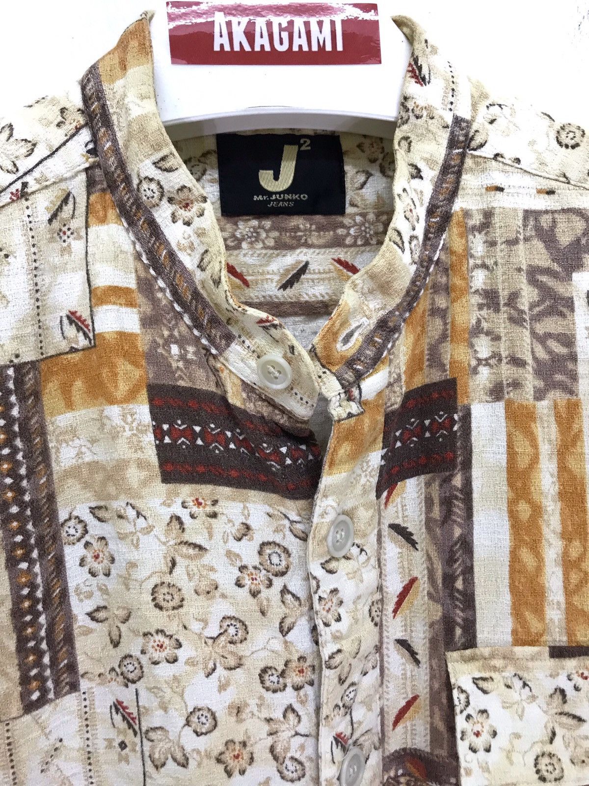 Japanese Brand Mr Junko Mandarin Collar Shirt Patchwork Design Rayon 6🟩1 Size US L / EU 52-54 / 3 - 2 Thumbnail