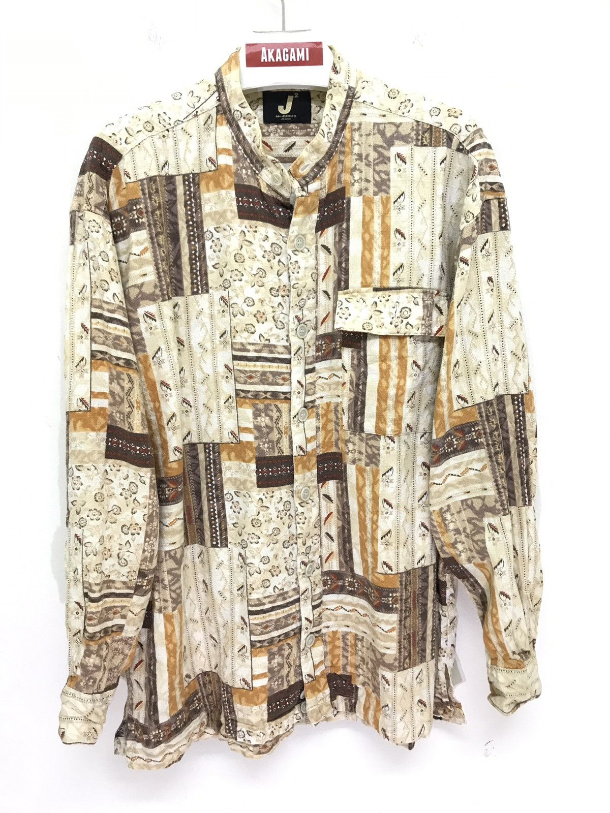Japanese Brand Mr Junko Mandarin Collar Shirt Patchwork Design Rayon 6🟩1 Size US L / EU 52-54 / 3 - 1 Thumbnail