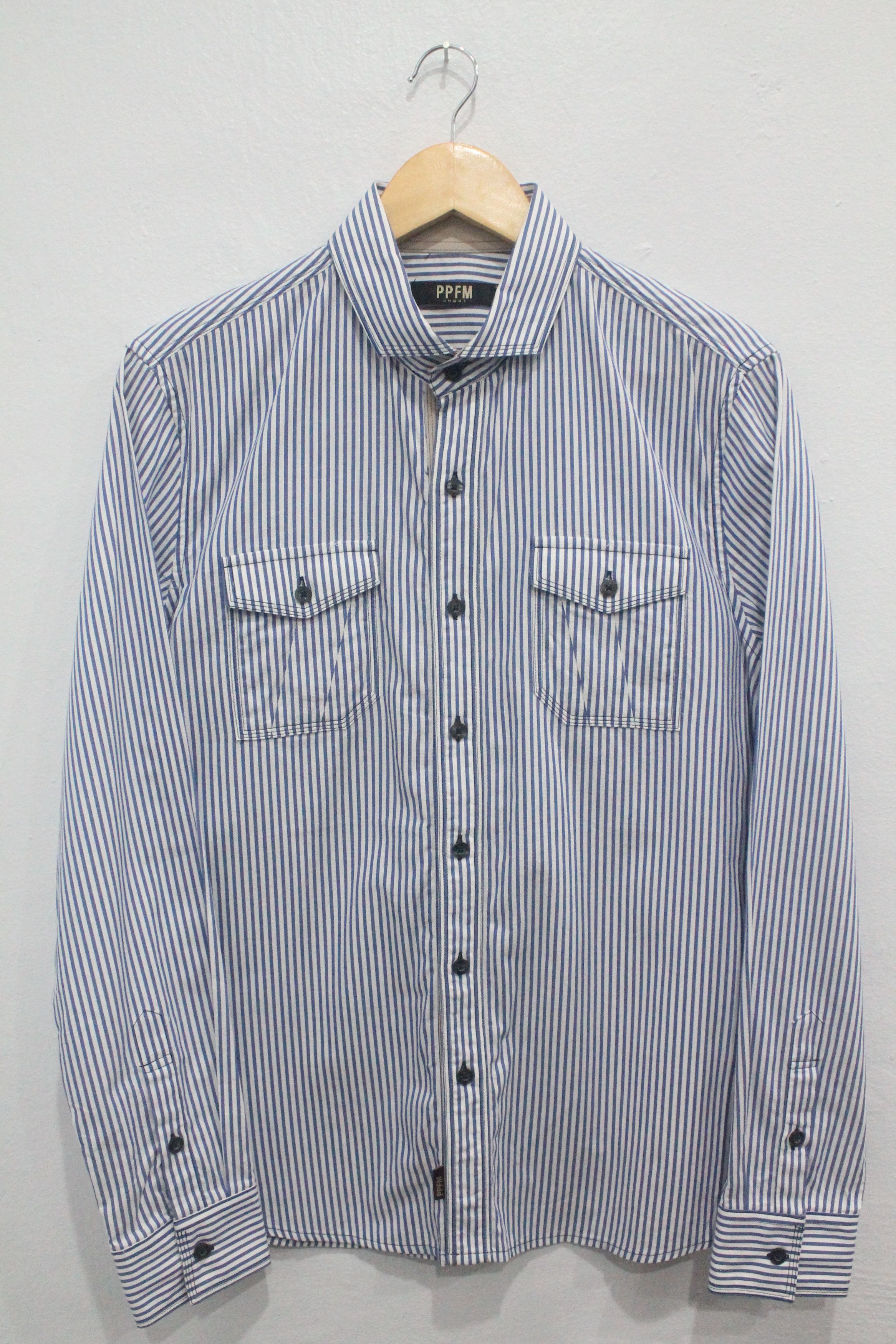 PPFM Striped Longsleeve Shirts Double Pockets Workwear