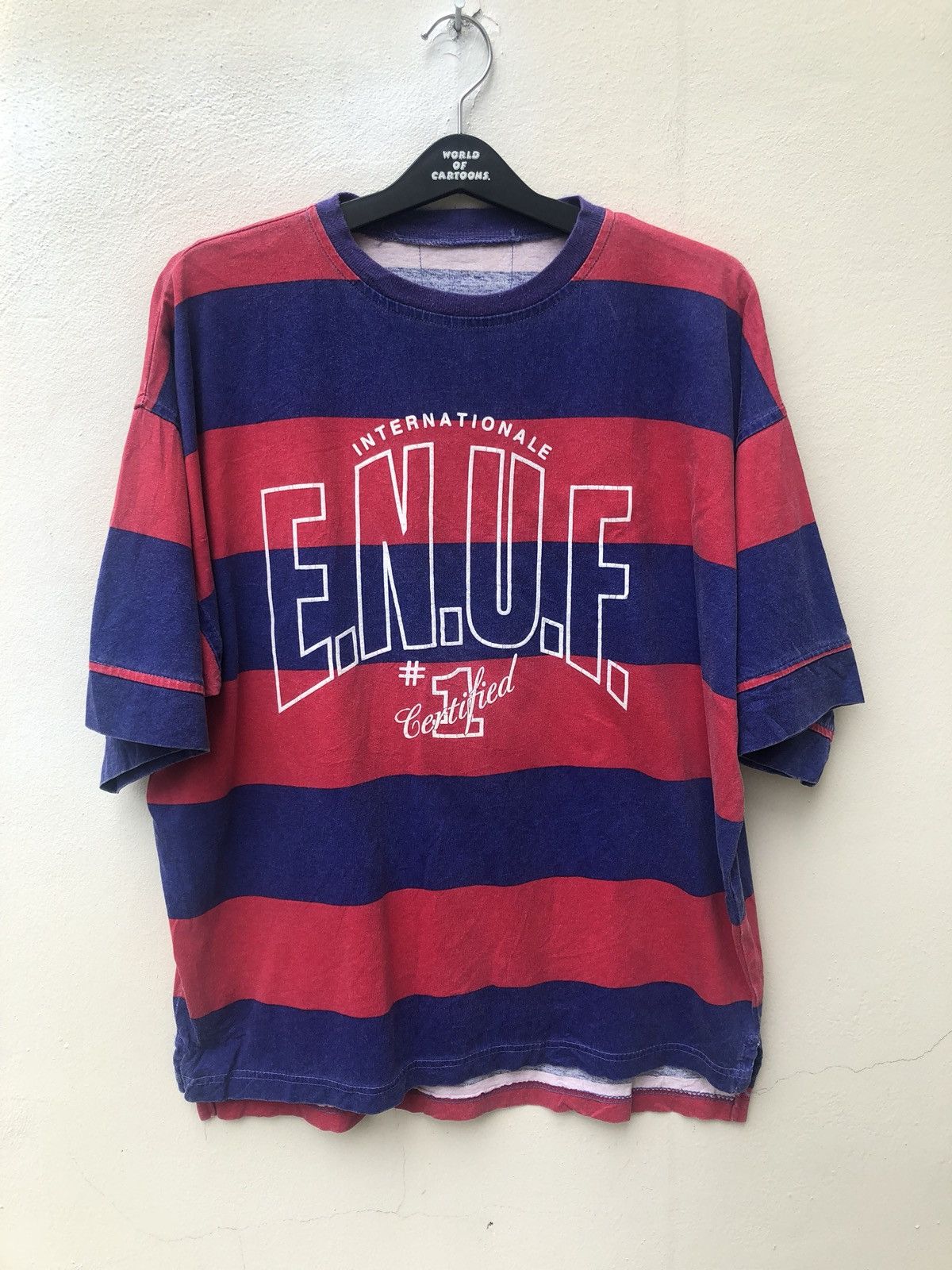 Vintage 90s e.n.u.f. International Spell Out Border Striped Hip Hop Size US XL / EU 56 / 4 - 1 Thumbnail