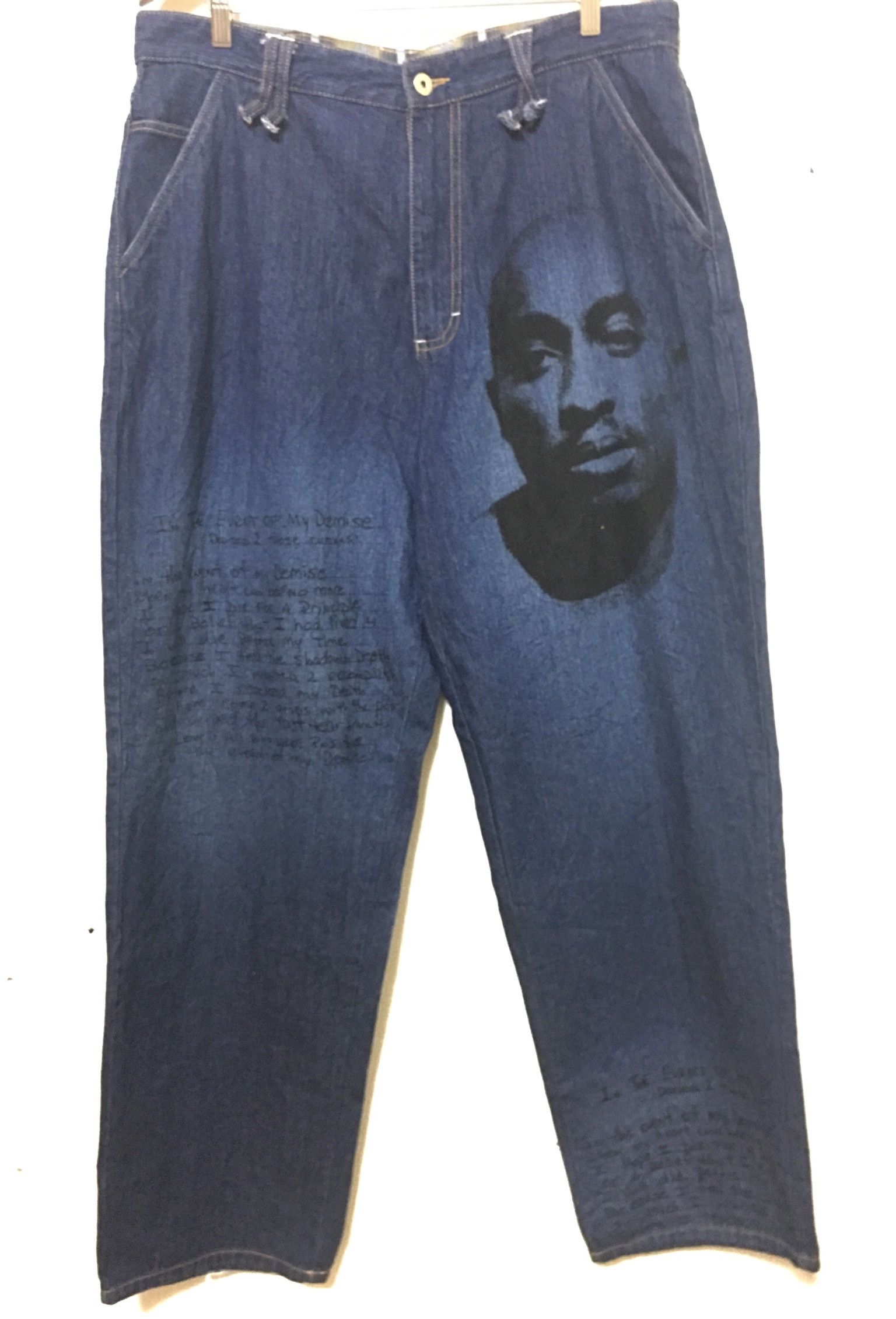 Makaveli Tupac Shakur Hip Hop Baggy Denim Design Spell Out logo Size US 37 - 1 Thumbnail
