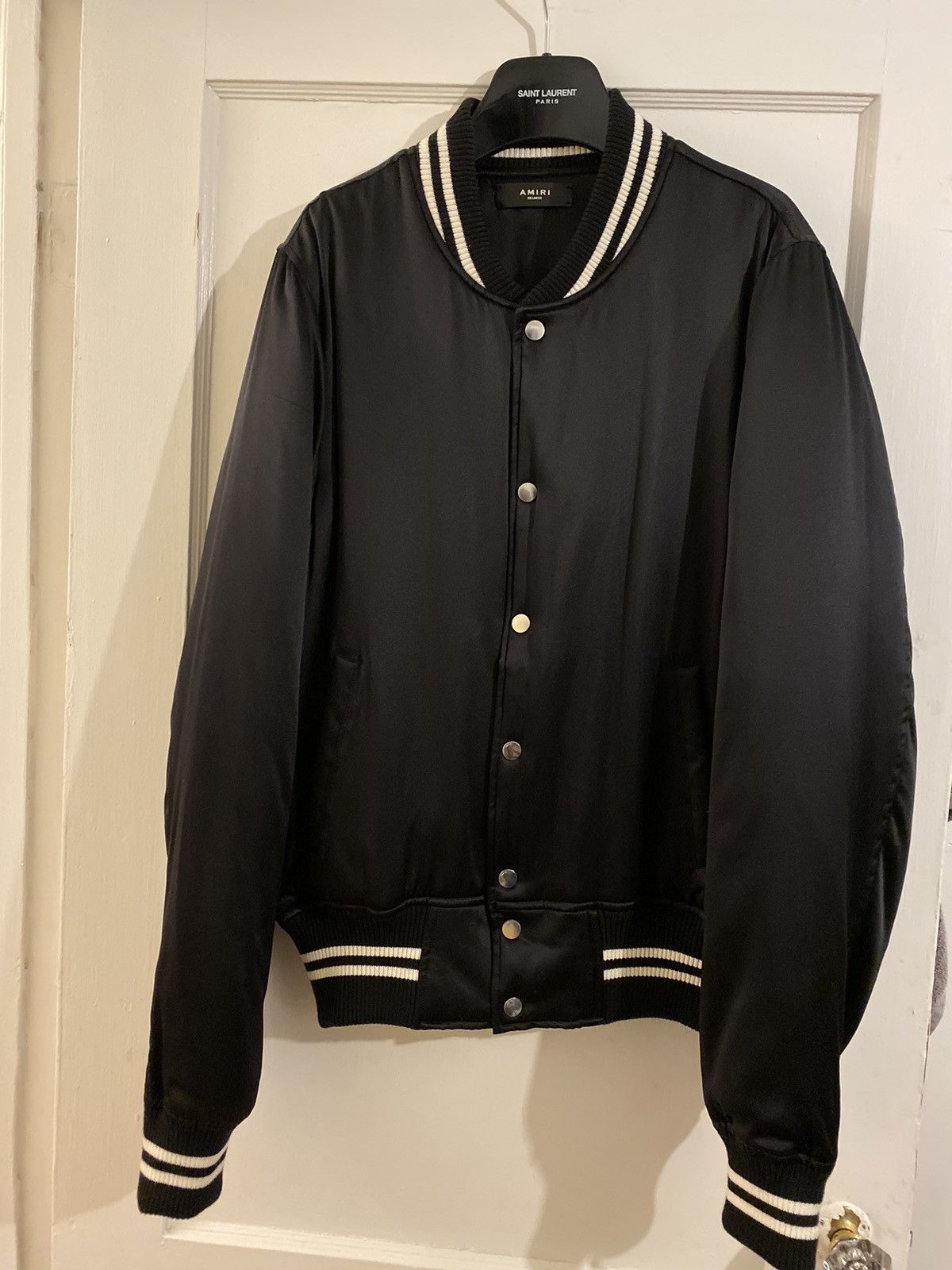 image of Amiri Silk Bomber / Teddy Jacket in Black, Men's (Size 2XL)