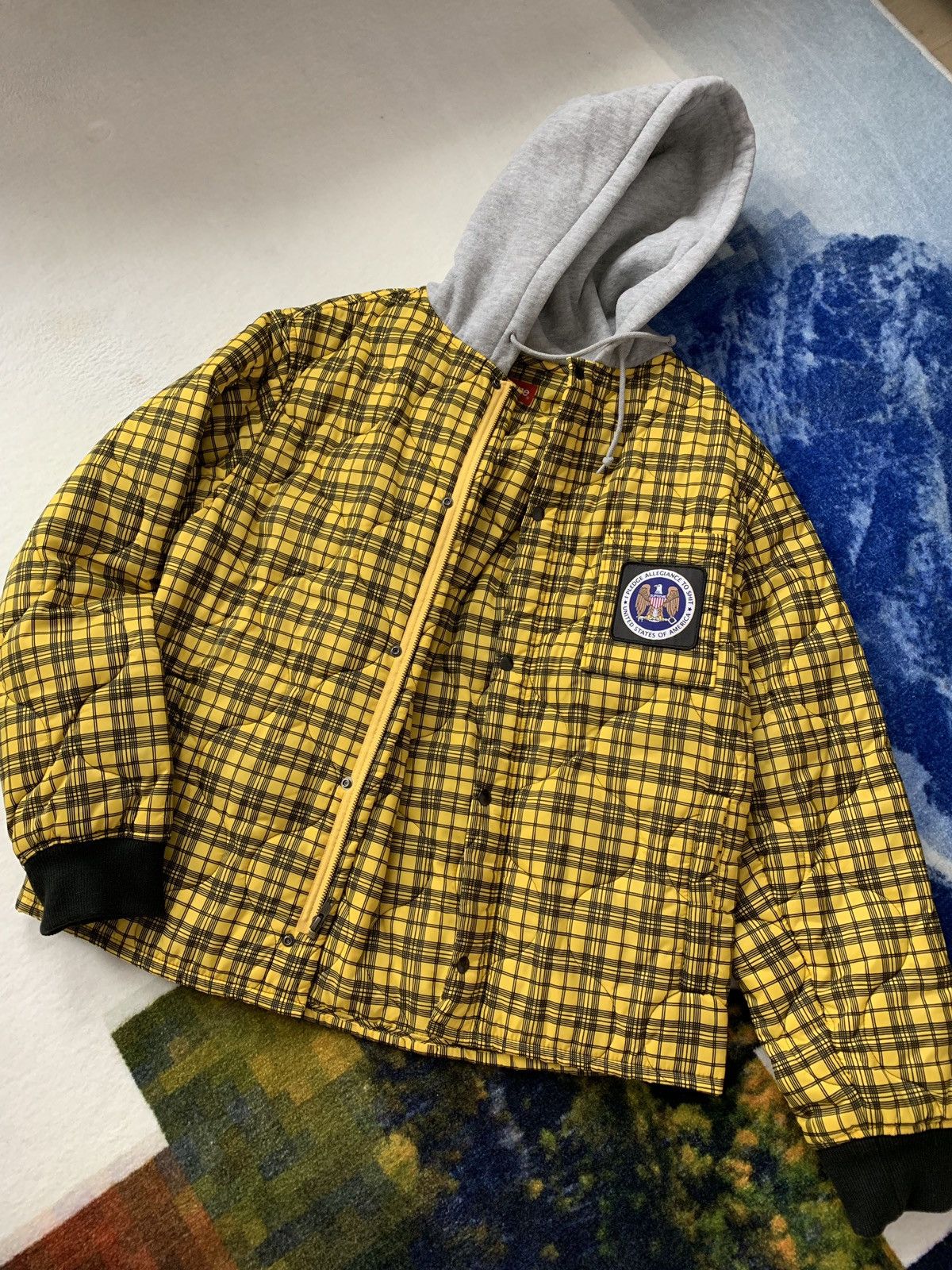 Supreme quilted liner store hooded jacket yellow plaid