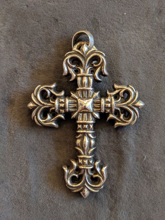 CHROME HEARTS “AUTHENTIC” XL CROSS BALL NECKLACE WITH CROSS PENDANT