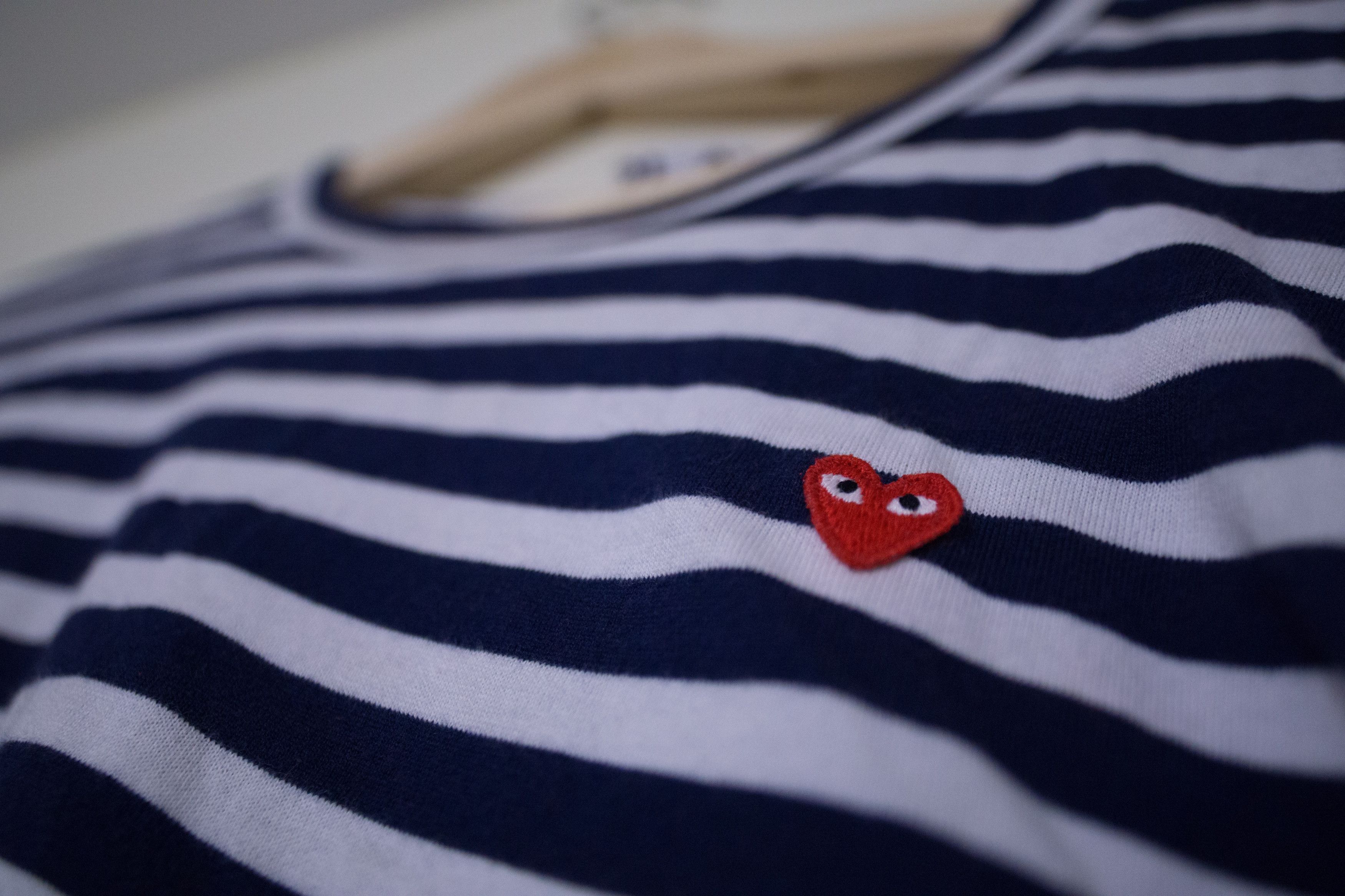 Cdg Play Little Red Heart Blue/White Long Sleeve