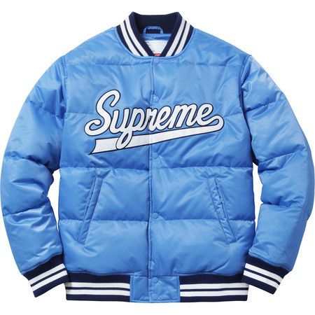 Supreme Script Varsity Puffy Jacket | Grailed