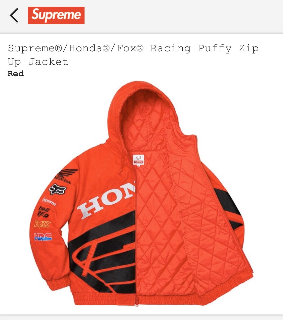 Supreme honda fox racing jacket deals