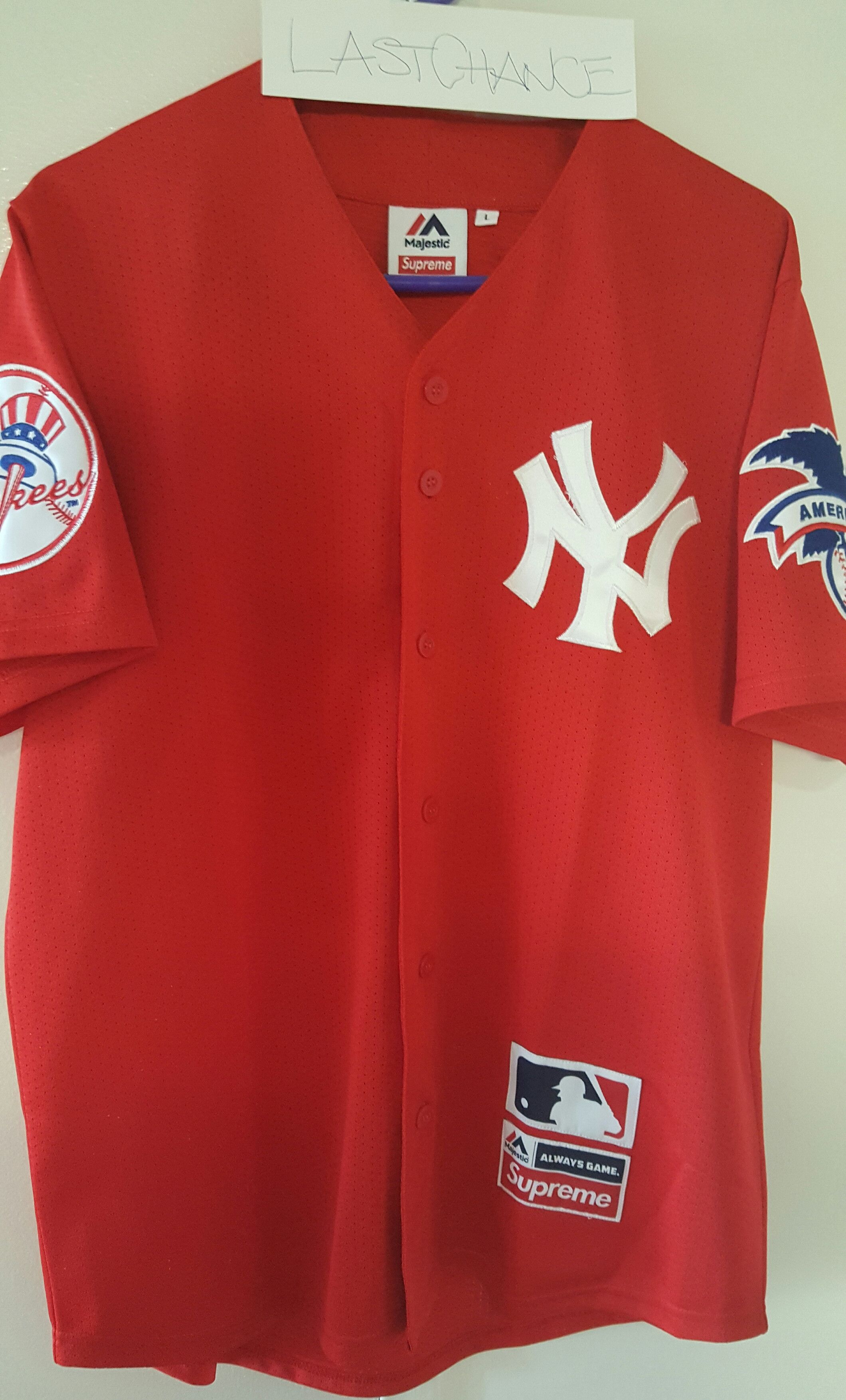 SS15 SUPREME X MAJESTIC NEW YORK YANKEES JERSEY NAVY Large New