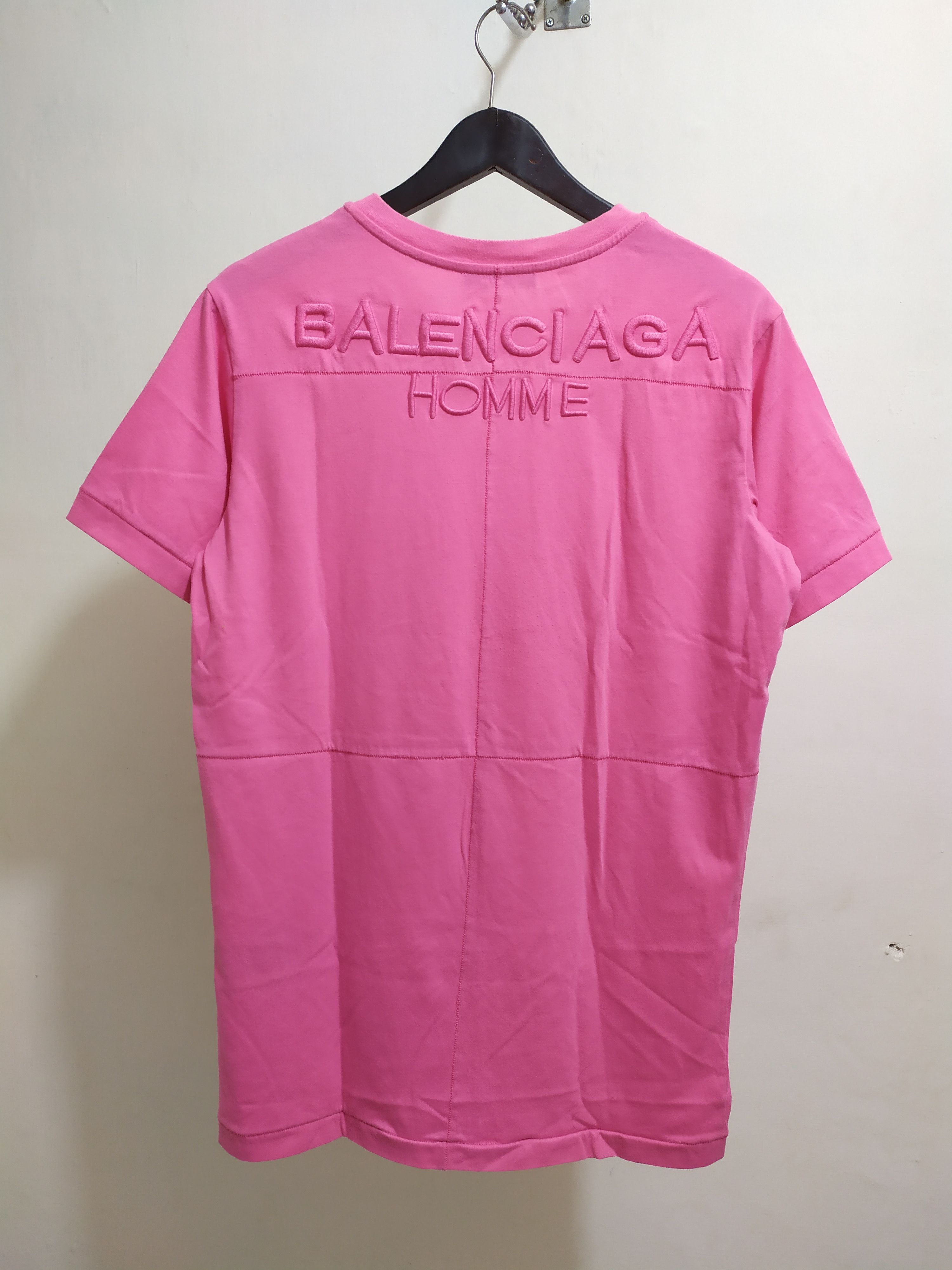 Balenciaga Balenciaga Pour Homme pink Big embroidery Logo T shirts Grailed