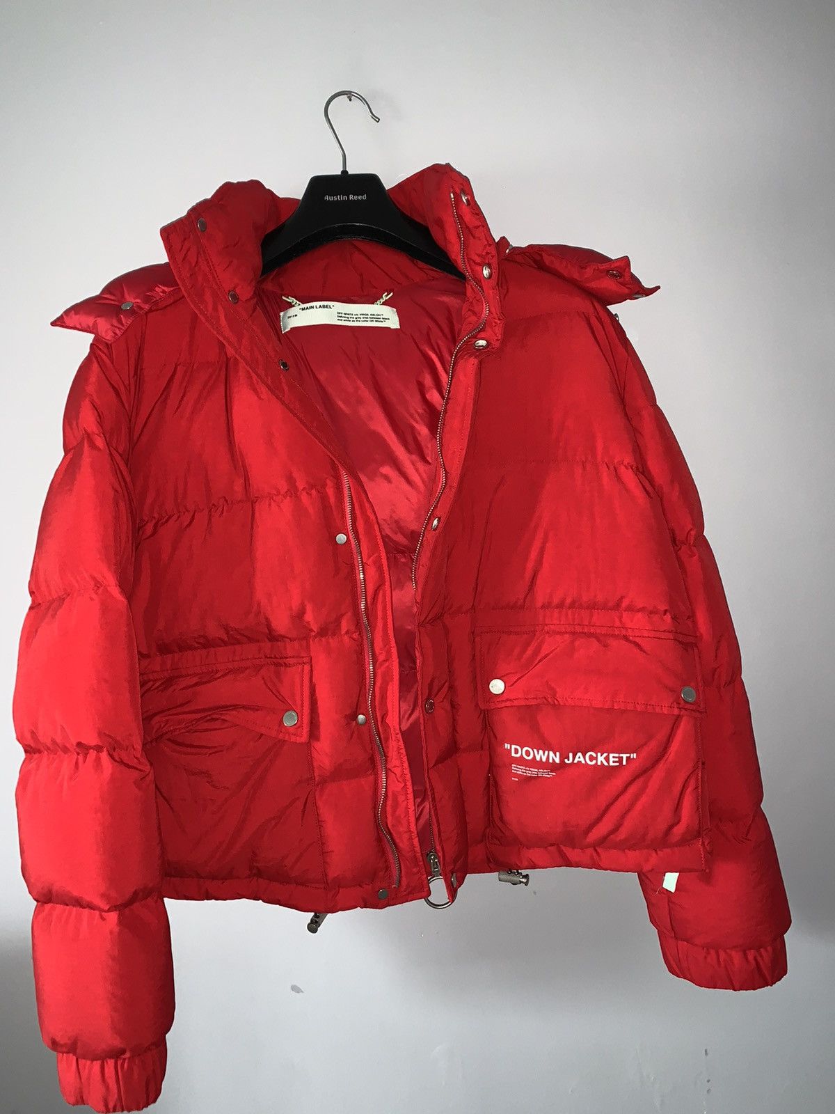 Off white red down hot sale jacket