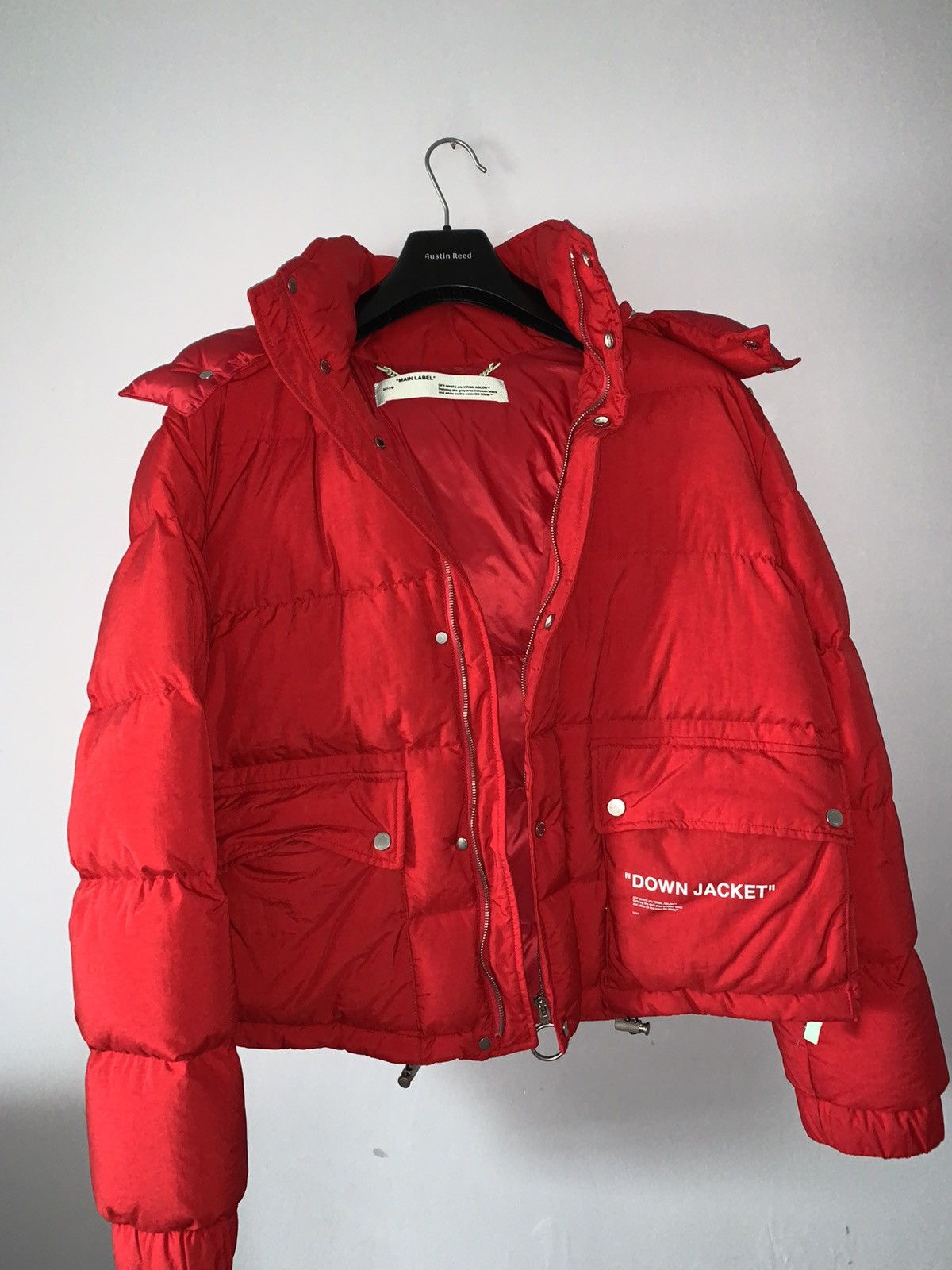 Off white down jacket red best sale