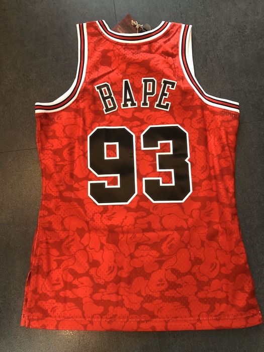 BAPE A BATHING APE Mitchell&Ness Chicago Bulls Basketball Men Game Shirt  Size L